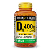 Vitamin D3 10 mcg (400 IU) - Supports Overall Health, Strengthens Bones and Muscles, 100 Softgels