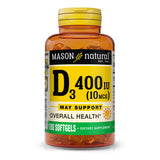 Vitamin D3 10 mcg (400 IU) - Supports Overall Health, Strengthens Bones and Muscles, 100 Softgels