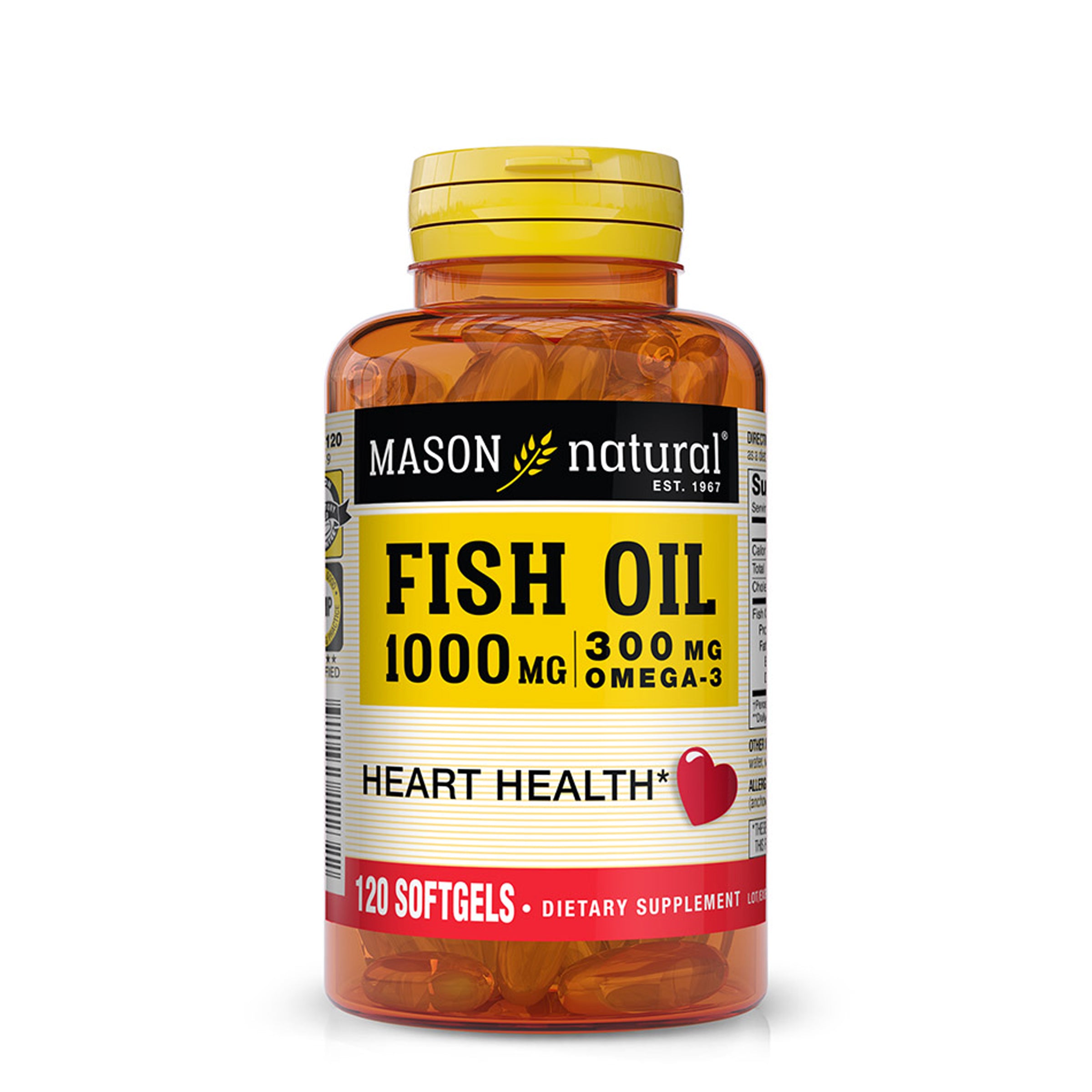 Fish Oil 1,000 mg with 300 mg Omega-3,  Healthy Heart, Supports Circulatory Function, Improved Cardiovascular Health, Softgels