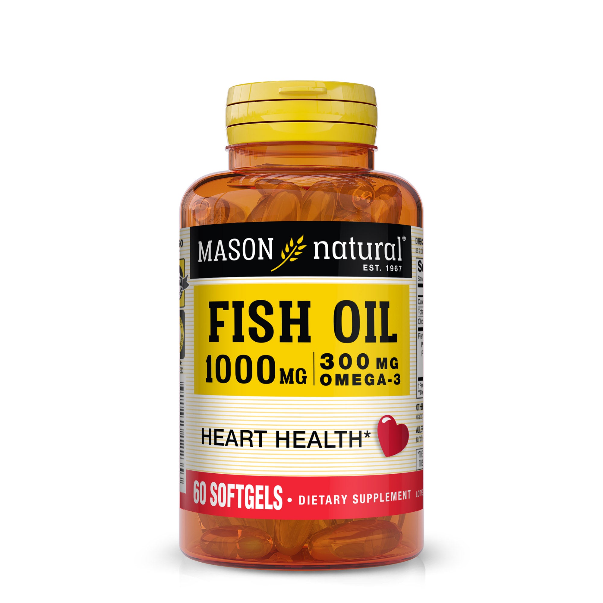 Fish Oil 1,000 mg with 300 mg Omega-3,  Healthy Heart, Supports Circulatory Function, Improved Cardiovascular Health, Softgels