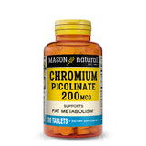 Chromium Picolinate 200 mcg With Calcium - Healthy Fat Metabolism, Blood Sugar Support, 100 Tablets