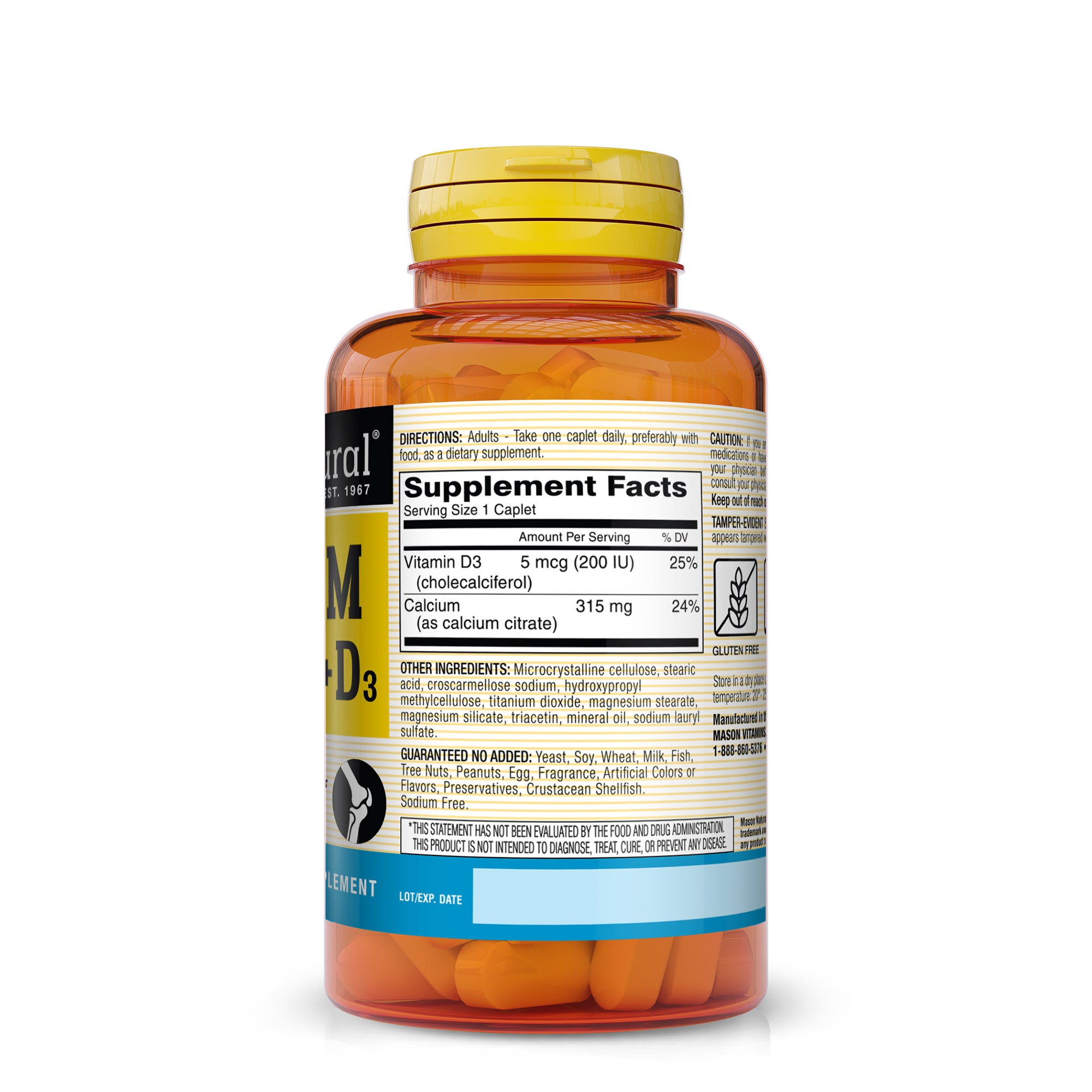 Calcium Citrate plus Vitamin D3 - Strengthens Muscle Function, Supports Healthy Bones and Overall Health, 60 Caplets