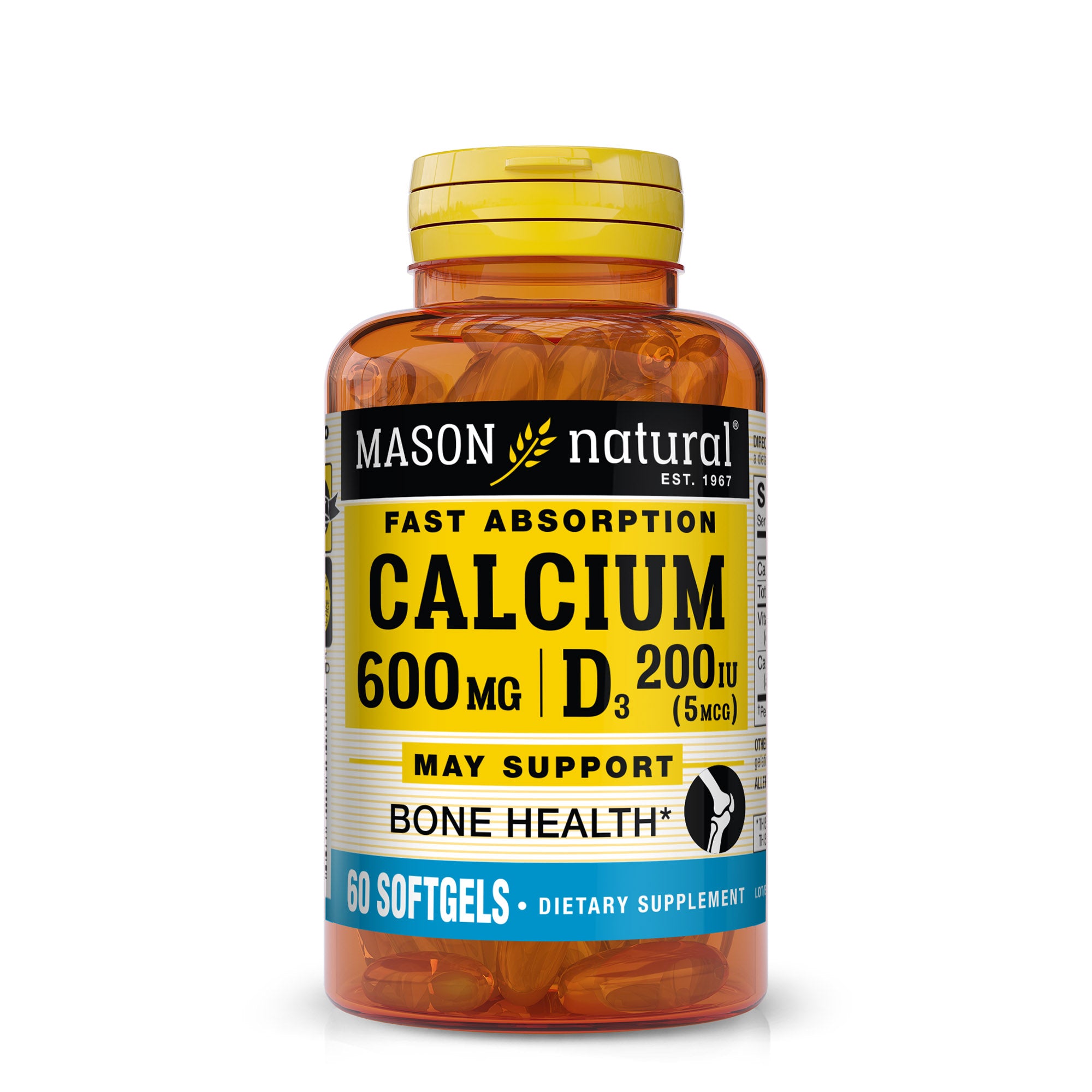 Fast Absorption Calcium with Vitamin D3 - Strengthens Muscle Function, Supports Healthy Bones and Overall Health, 60 Softgels