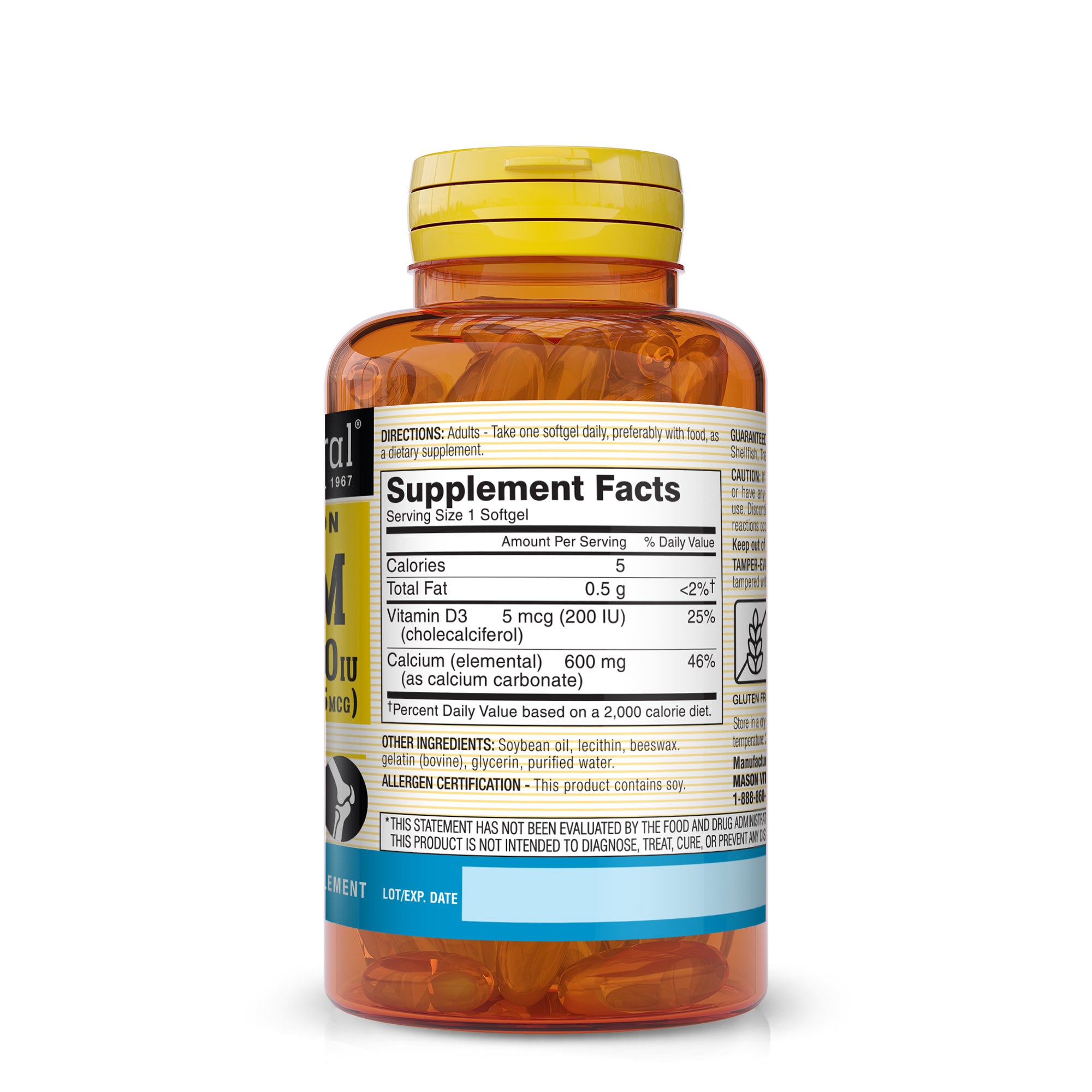 Fast Absorption Calcium with Vitamin D3 - Strengthens Muscle Function, Supports Healthy Bones and Overall Health, 60 Softgels