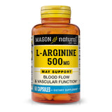 L-Arginine 500 mg with Calcium- Supports Healthy Circulation & Vascular Function, Nitric Oxide Supplement, 60 Capsules