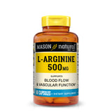 L-Arginine 500 mg with Calcium- Supports Healthy Circulation & Vascular Function, Nitric Oxide Supplement, 60 Capsules