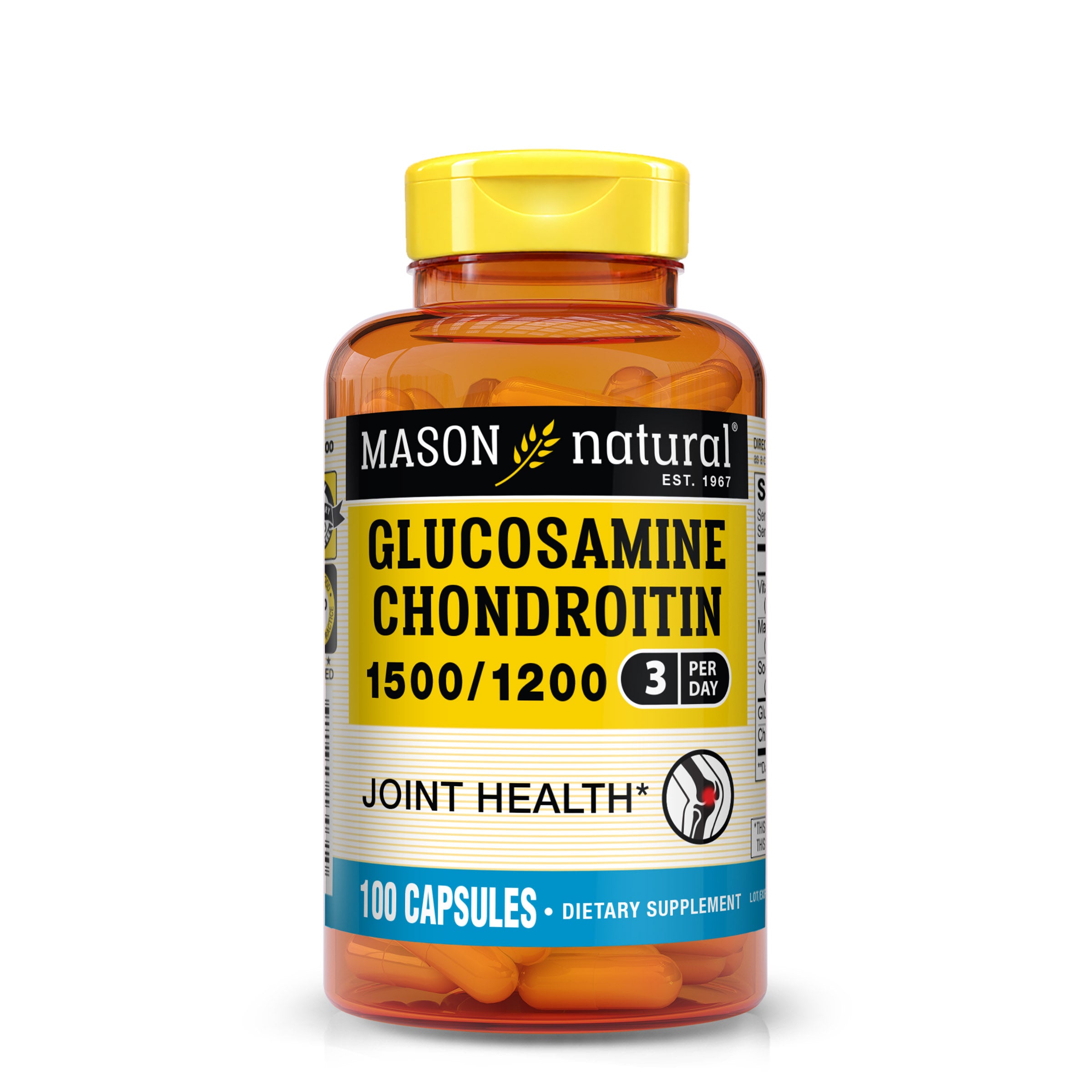 Glucosamine Chondroitin 1500/1200 3 Per Day with Vitamin C - Supports Joint Health, Improved Flexibility and Mobility, Capsules