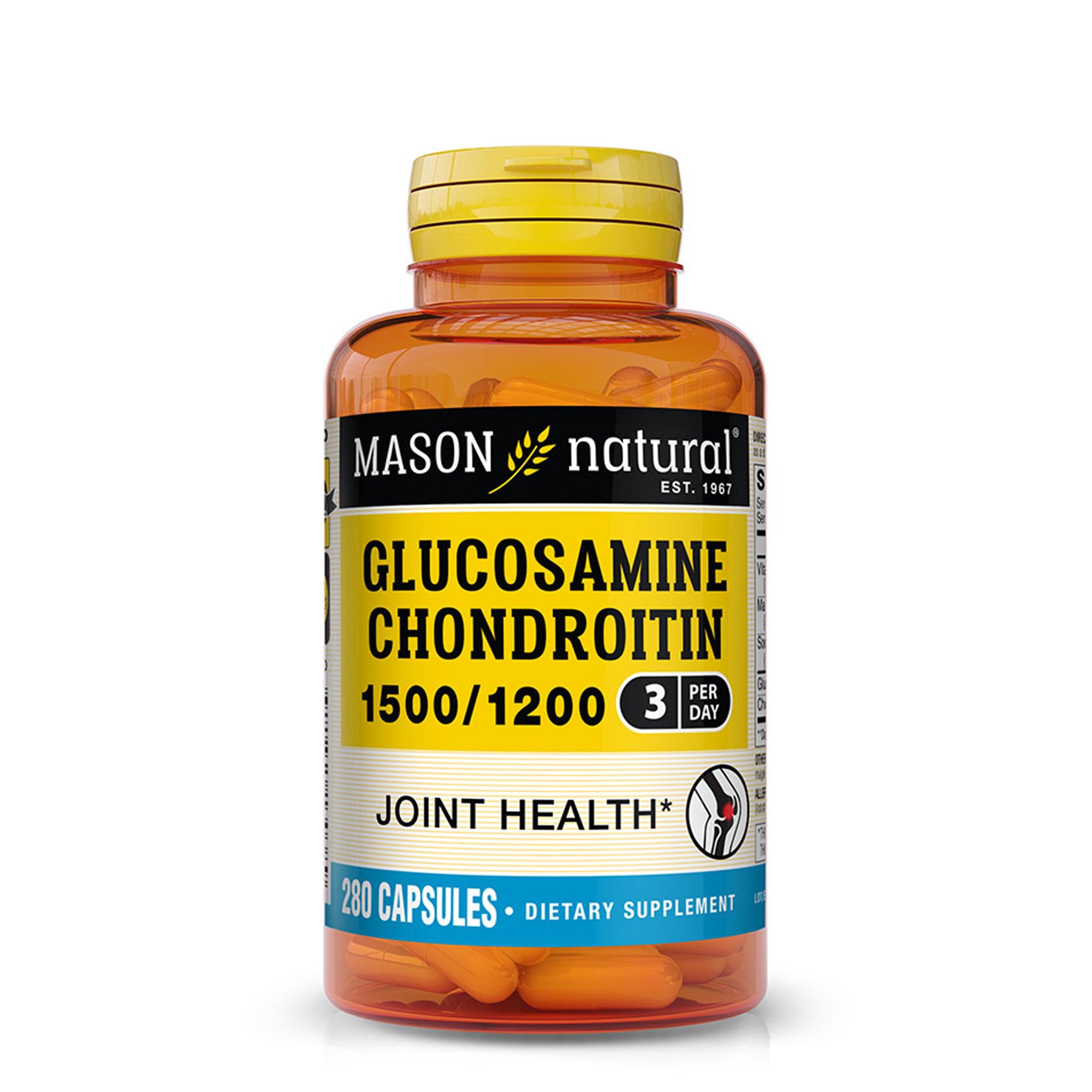 Glucosamine Chondroitin 1500/1200 3 Per Day with Vitamin C - Supports Joint Health, Improved Flexibility and Mobility, Capsules
