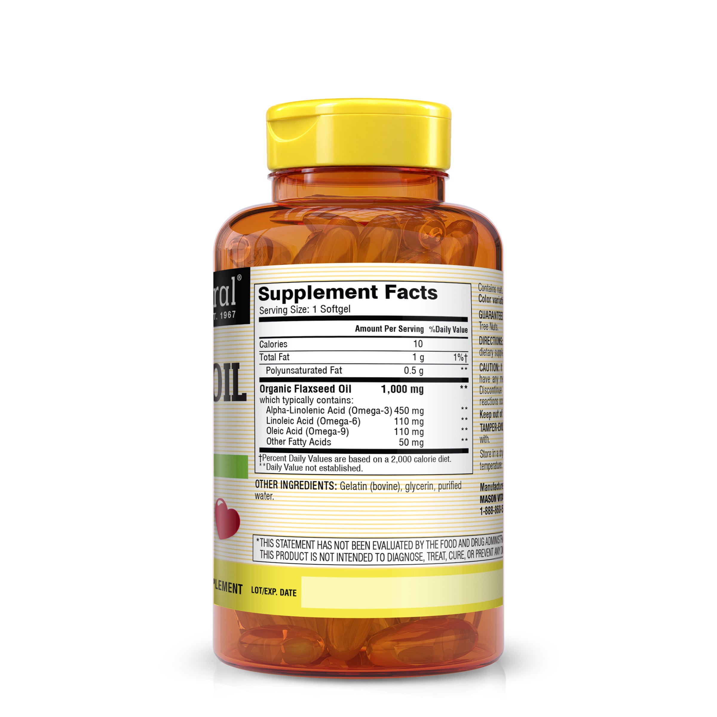 Flax Seed Oil 1000 mg Omega 3-6-9 - Healthy Heart and Immune System, Supports Cardiovascular and Brain Health, 100 Softgels