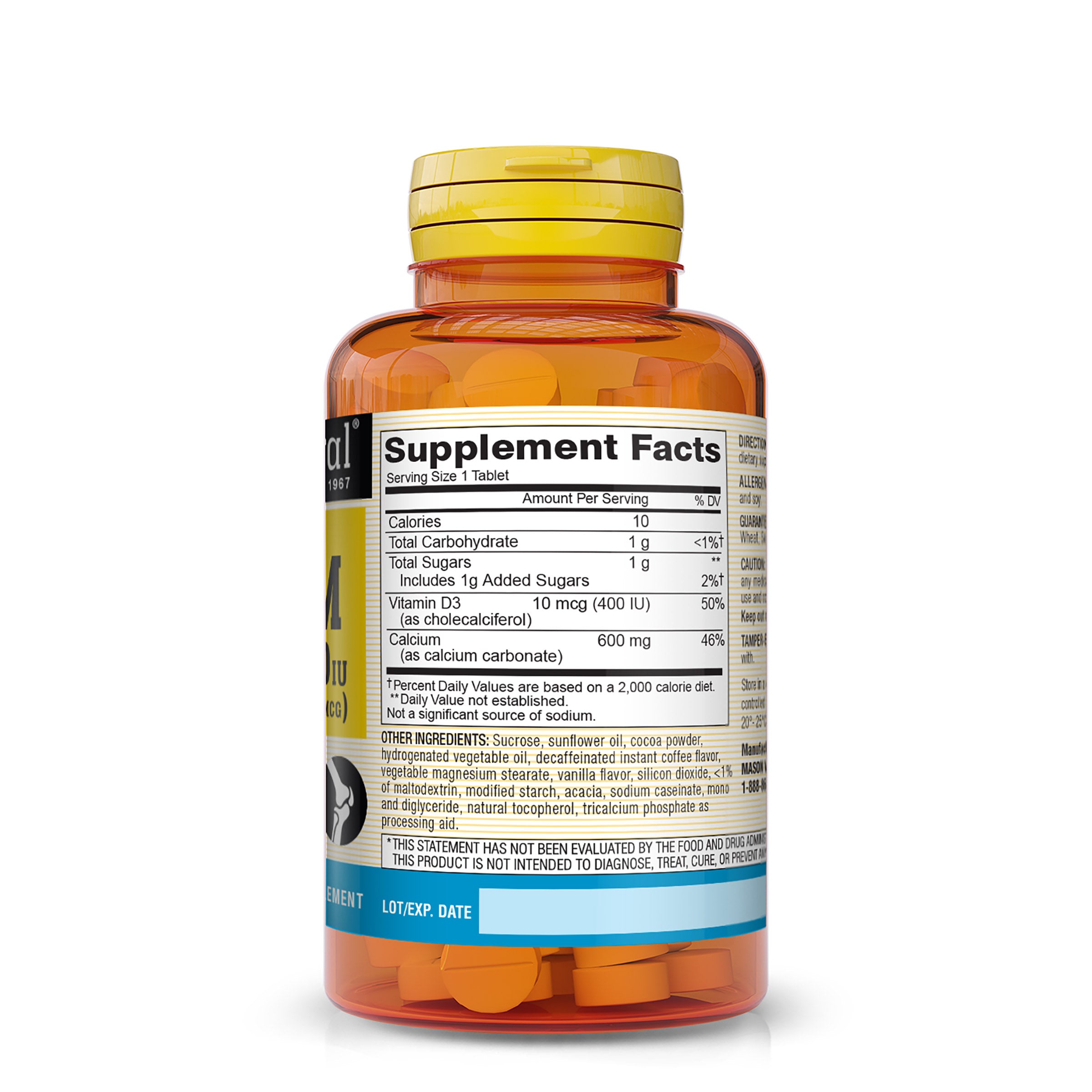 Calcium 600 mg with Vitamin D3 - Supports Healthy Bones, Strengthens Muscle Function, Coffee Mocha Flavor, 100 Chewables