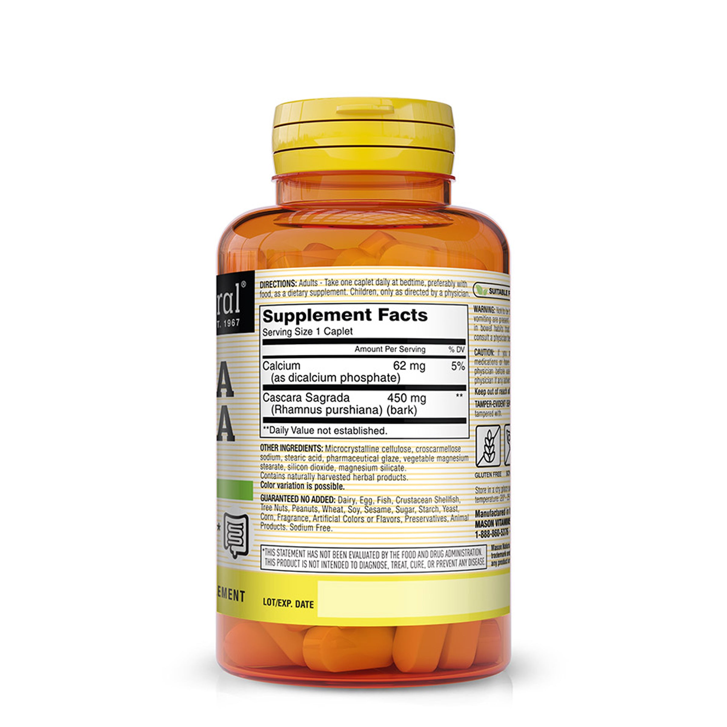 Cascara Sagrada 450 mg with Calcium - Promotes Bowel Function, Gentle Constipation Relief, Improved Digestive Health, 100 Caplets