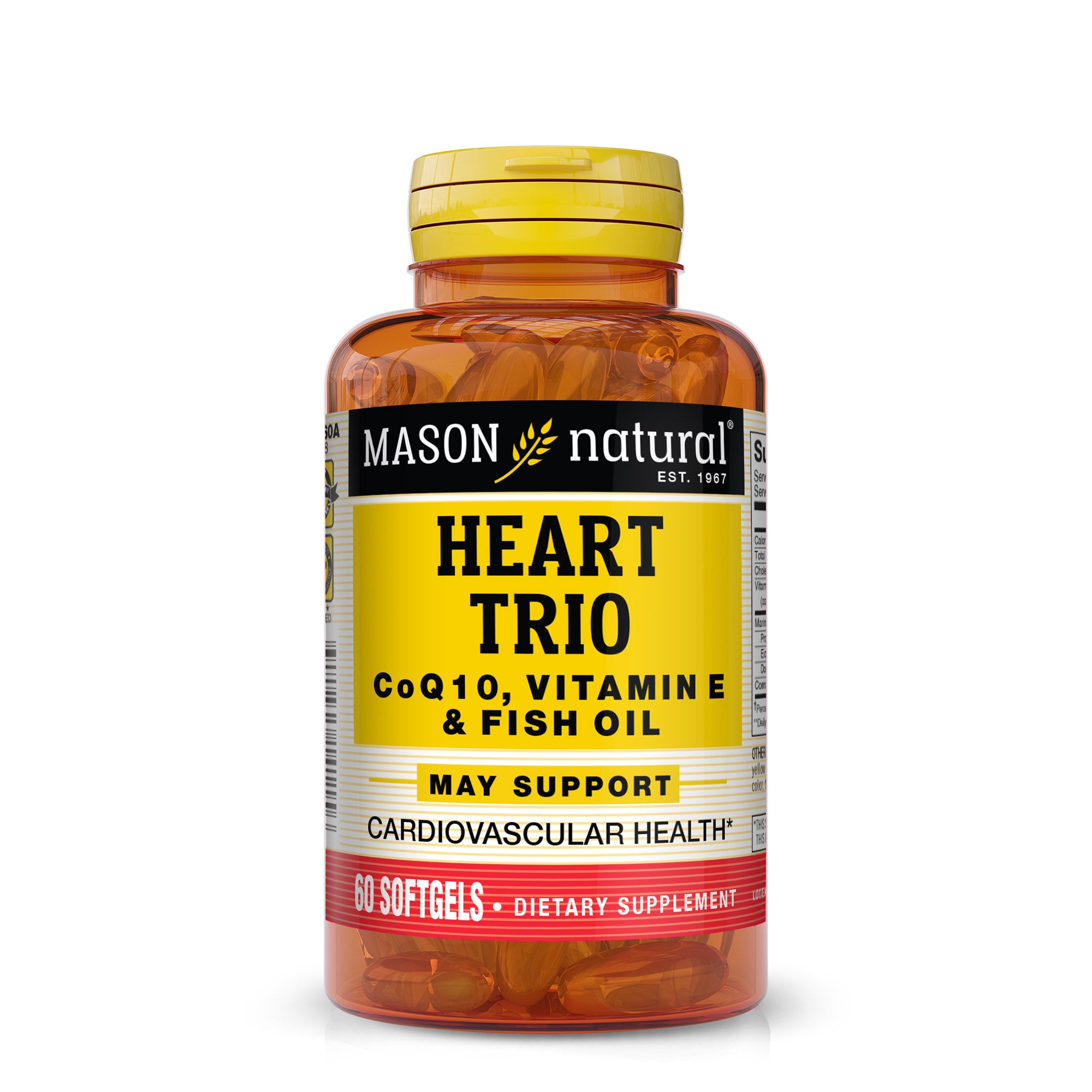 Heart Trio: Co Q10, Vitamin E & Fish Oil - Healthy Heart and Cellular Energy Production, Supports Cardiovascular Health, 60 Softgels