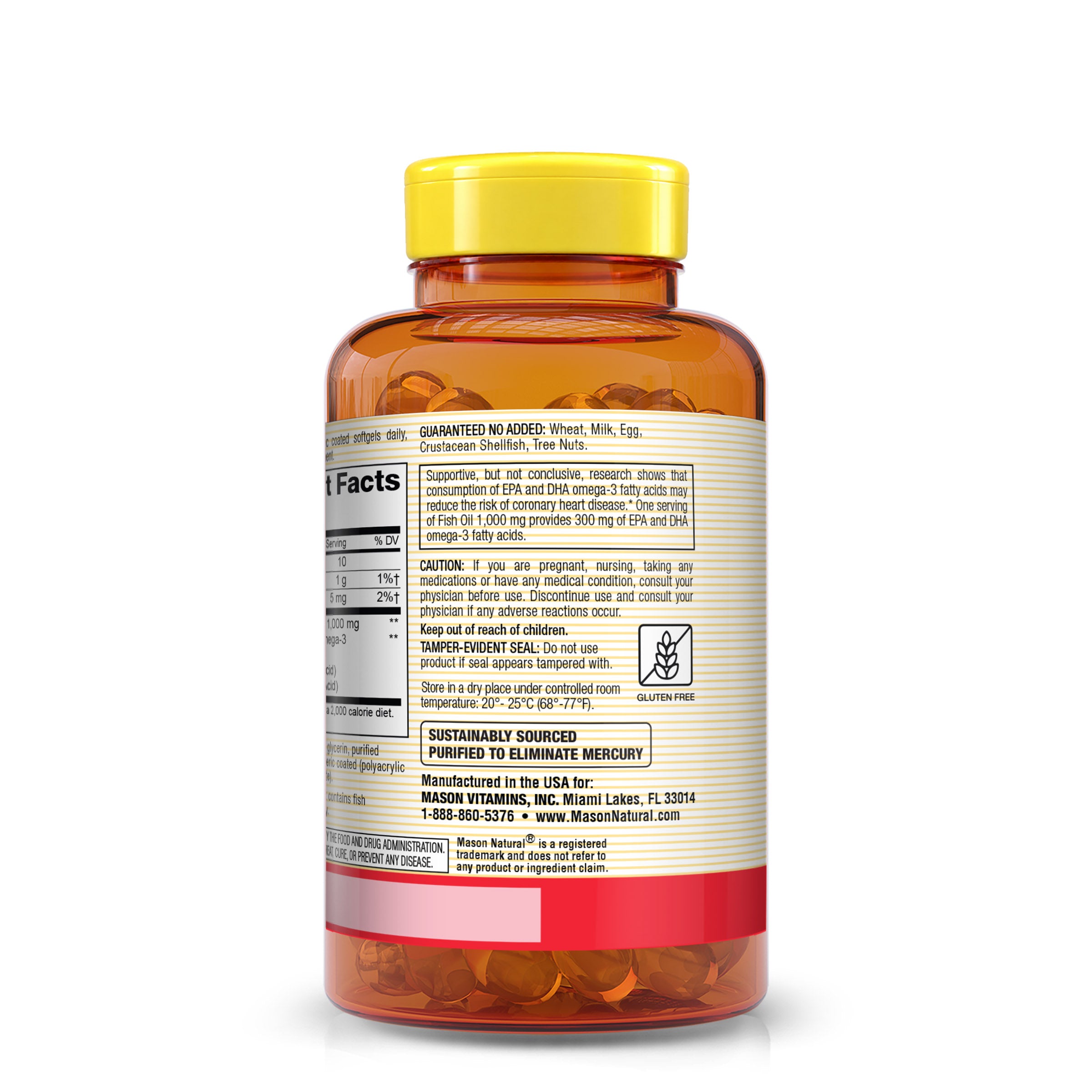 No Burp Fish Oil 1000 mg Omega-3 300 mg - Healthy Heart, Supports Circulatory Function, Improved Cardiovascular Health, 90 Softgels