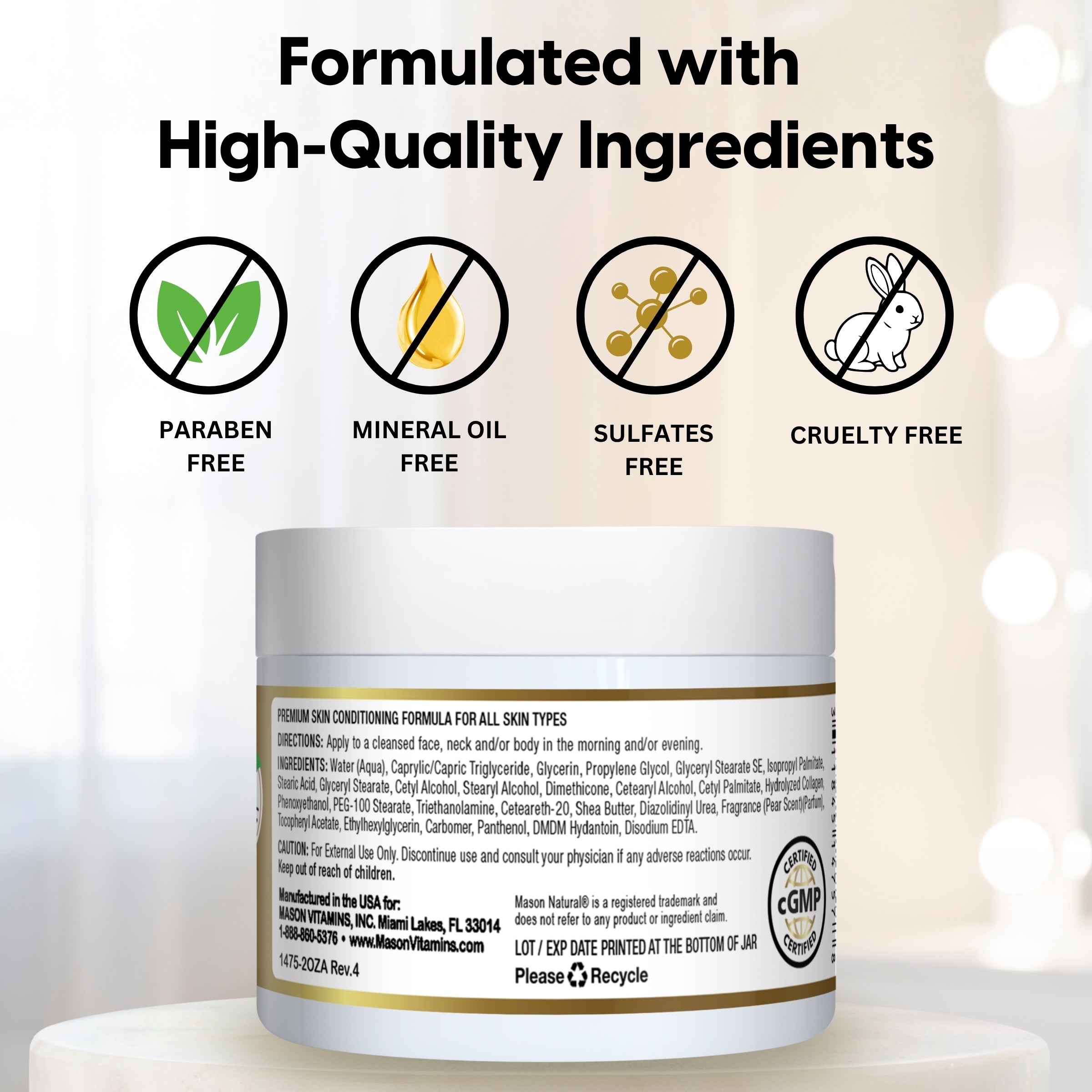 Collagen Premium Skin Cream - Anti Aging Face and Body Moisturizer, Intense Skin Hydration and Firmness, Pear Scent, Paraben Free