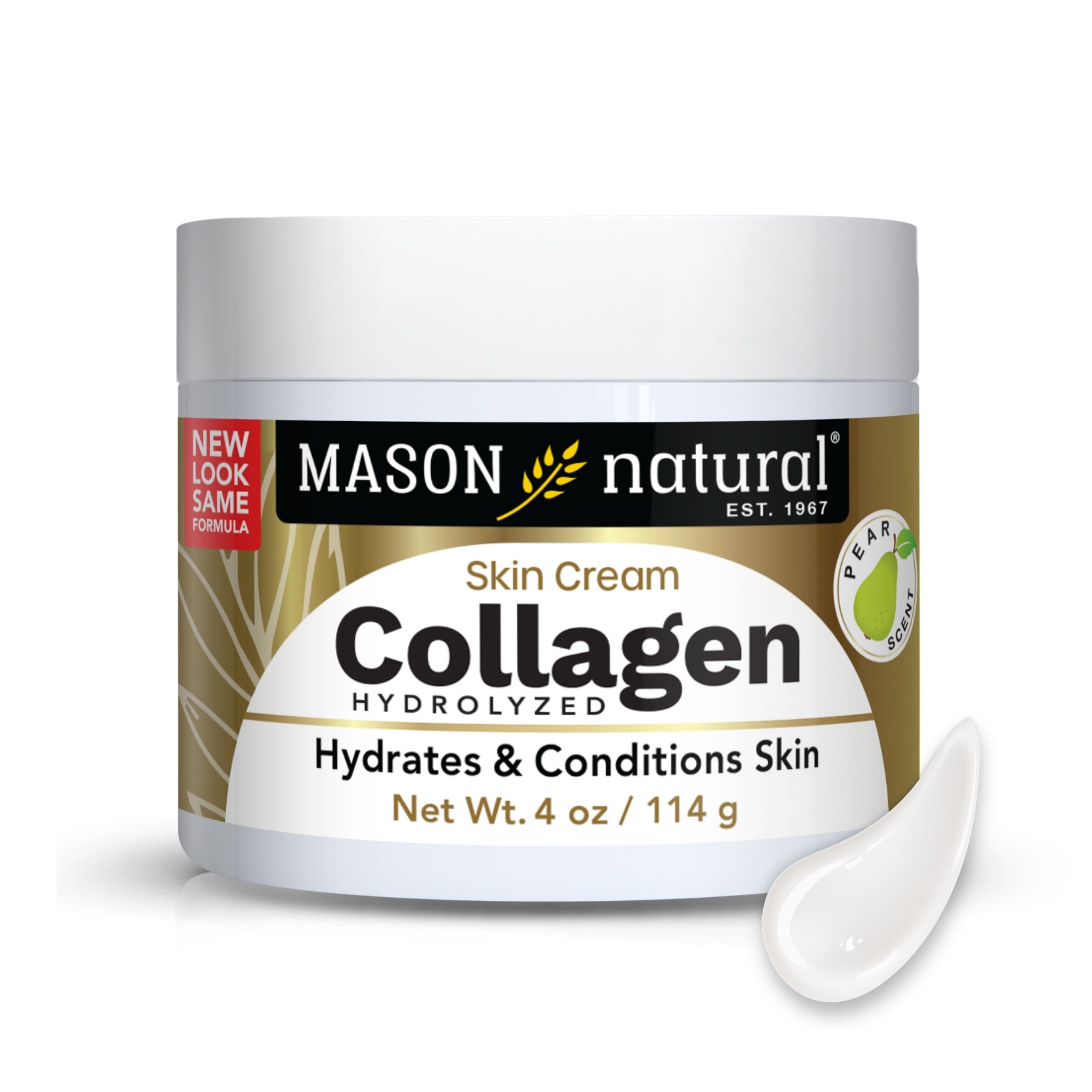 Mason Natural Collagen Premium Skin Cream - Face and Body Moisturizer, Skin Hydration and Firmness, Pear Scent, Paraben Free, 2 OZ