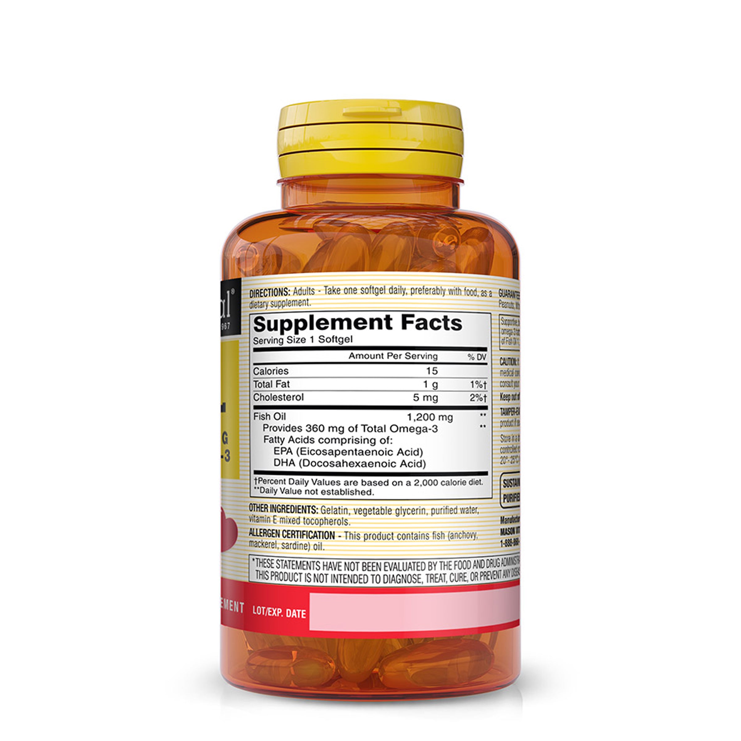 Fish Oil 1,200 mg Omega-3 360 mg - Healthy Heart, Supports Circulatory Function, Improved Cardiovascular Health, 120 Softgels