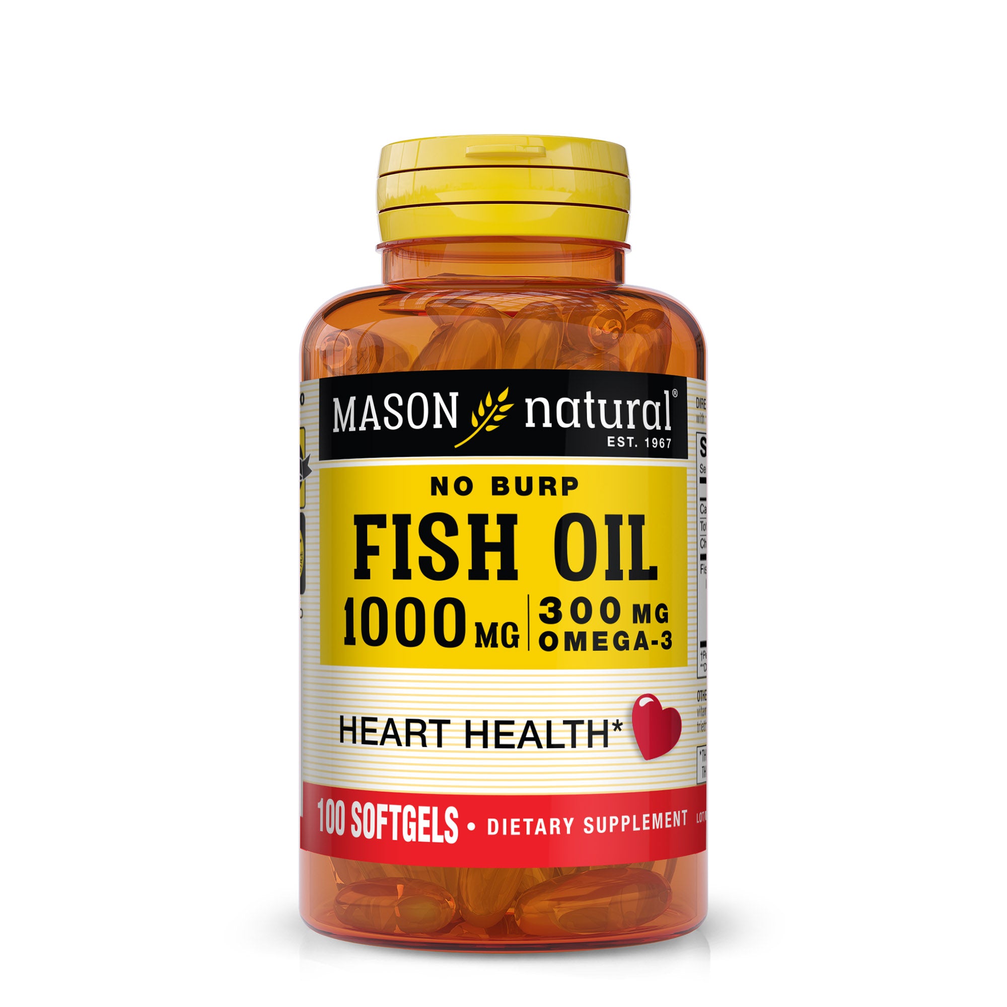 No Burp Fish Oil 1000 mg Omega-3 300 mg, 100 Softgels