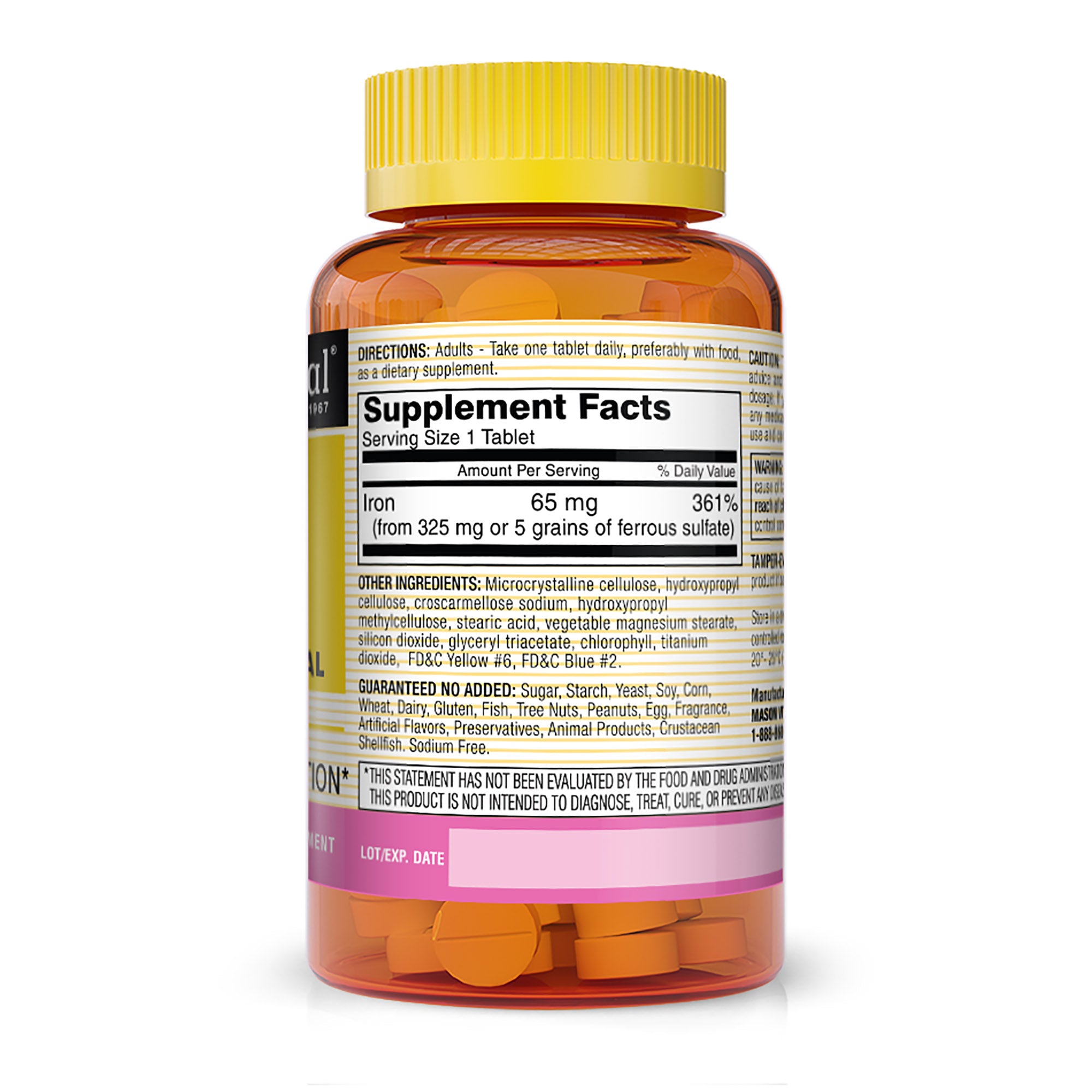 Iron 65 mg - Supports Red Blood Cell Formation, Improves Energy Utilization, Essential Mineral Supplement, 100 Tablets