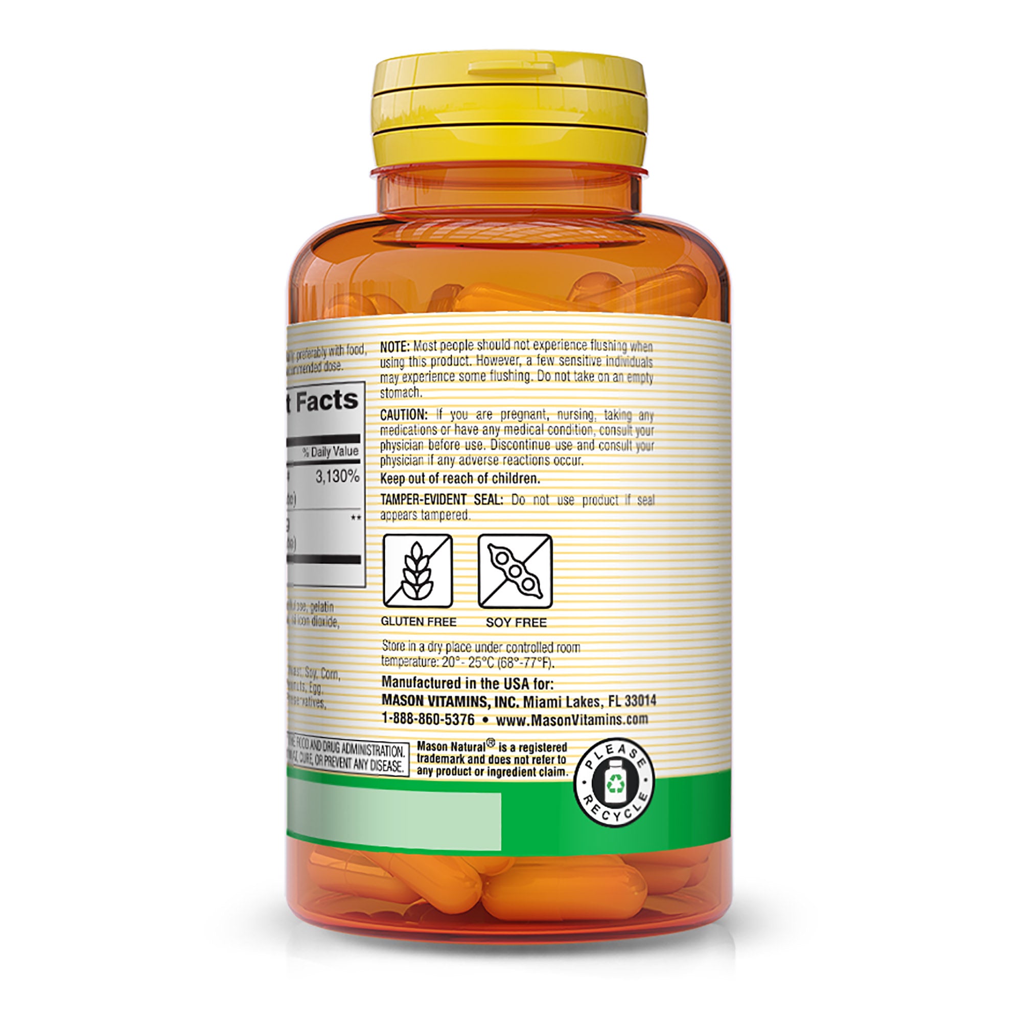 Niacin 500 mg Flush Free - Supports Healthy Nervous System and Heart, Improved Energy Production, 60 Capsules