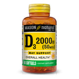 Vitamin D3 50 mcg (2000 IU) - Supports Overall Health, Strengthens Bones and Muscles, from Fish Liver Oil, Softgels