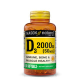 Vitamin D3 50 mcg (2000 IU) - Supports Overall Health, Strengthens Bones and Muscles, from Fish Liver Oil, Softgels