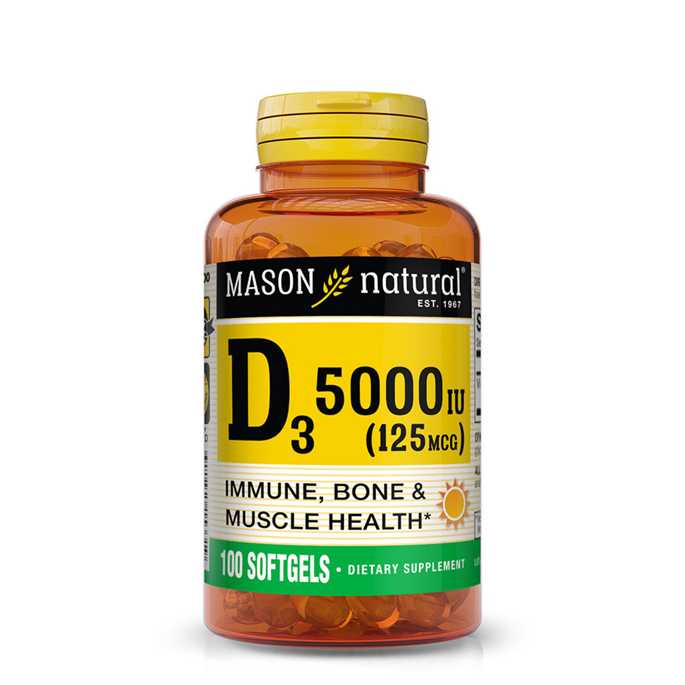 Vitamin D3 125 mcg (5000 IU) - Supports Overall Health, Strengthens Bones and Muscles, from Fish Liver Oil, Softgels