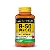 Vitamin B 50 Complex All Eleven "B" Factors - Supports Heart and Nervous System Health, Essential Nutrient Supplement, 100 Tablets