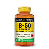 Vitamin B 50 Complex All Eleven "B" Factors - Supports Heart and Nervous System Health, Essential Nutrient Supplement, 100 Tablets