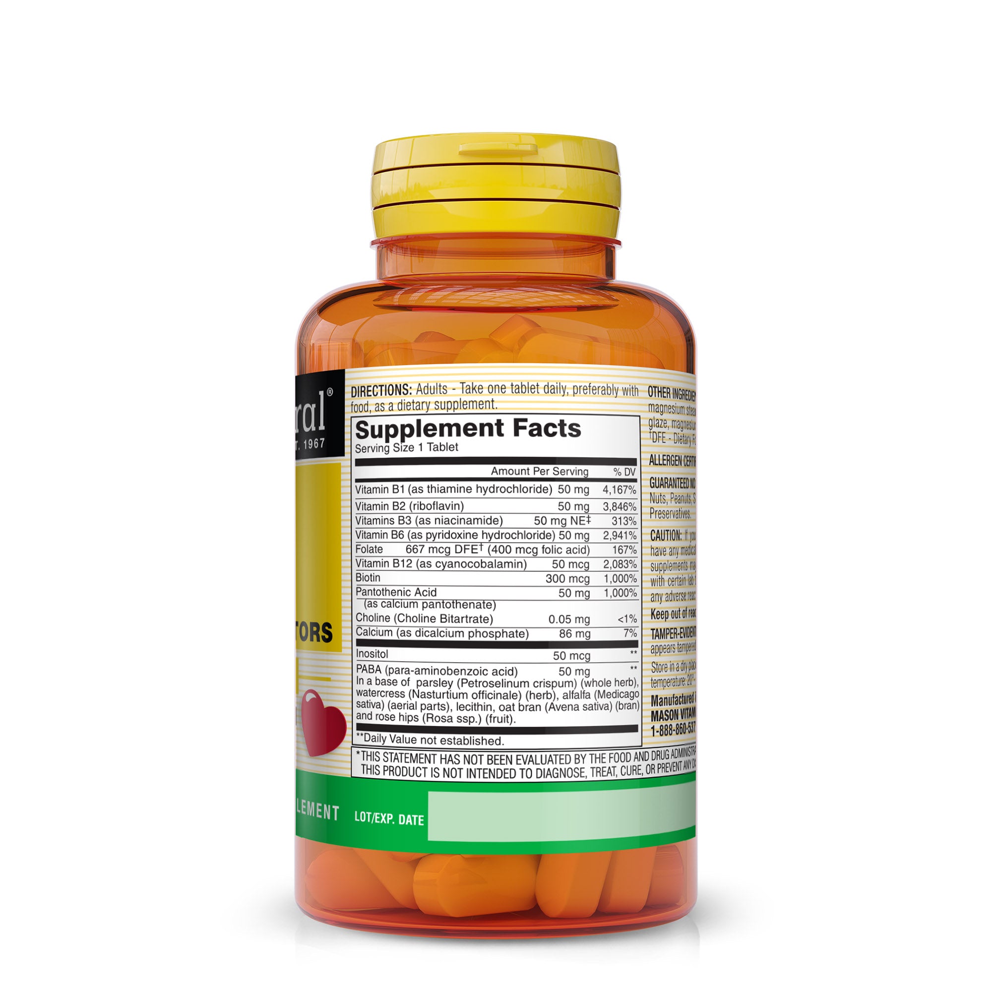 Vitamin B 50 Complex All Eleven "B" Factors - Supports Heart and Nervous System Health, Essential Nutrient Supplement, 100 Tablets