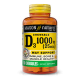 Vitamin D3 25 mcg (1000 IU) - Supports Overall Health, Strengthens Bones and Muscles, Peach Vanilla Flavor, 50 Chewables