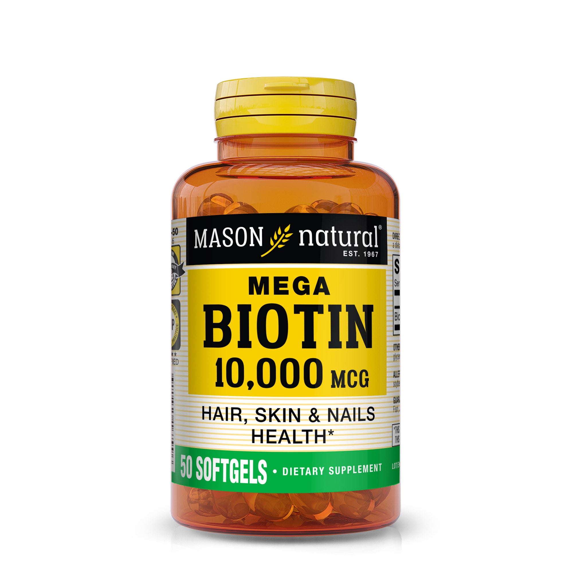 Mega Biotin 10000 mcg, Extra Strength Beauty Supplement for Healthy Hair, Skin & Nails, 50 Softgels