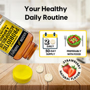 Chewable Probiotic Acidophilus & Bifidus – 2 Billion CFU – Digestive Support – 100 Wafers – Strawberry Flavor