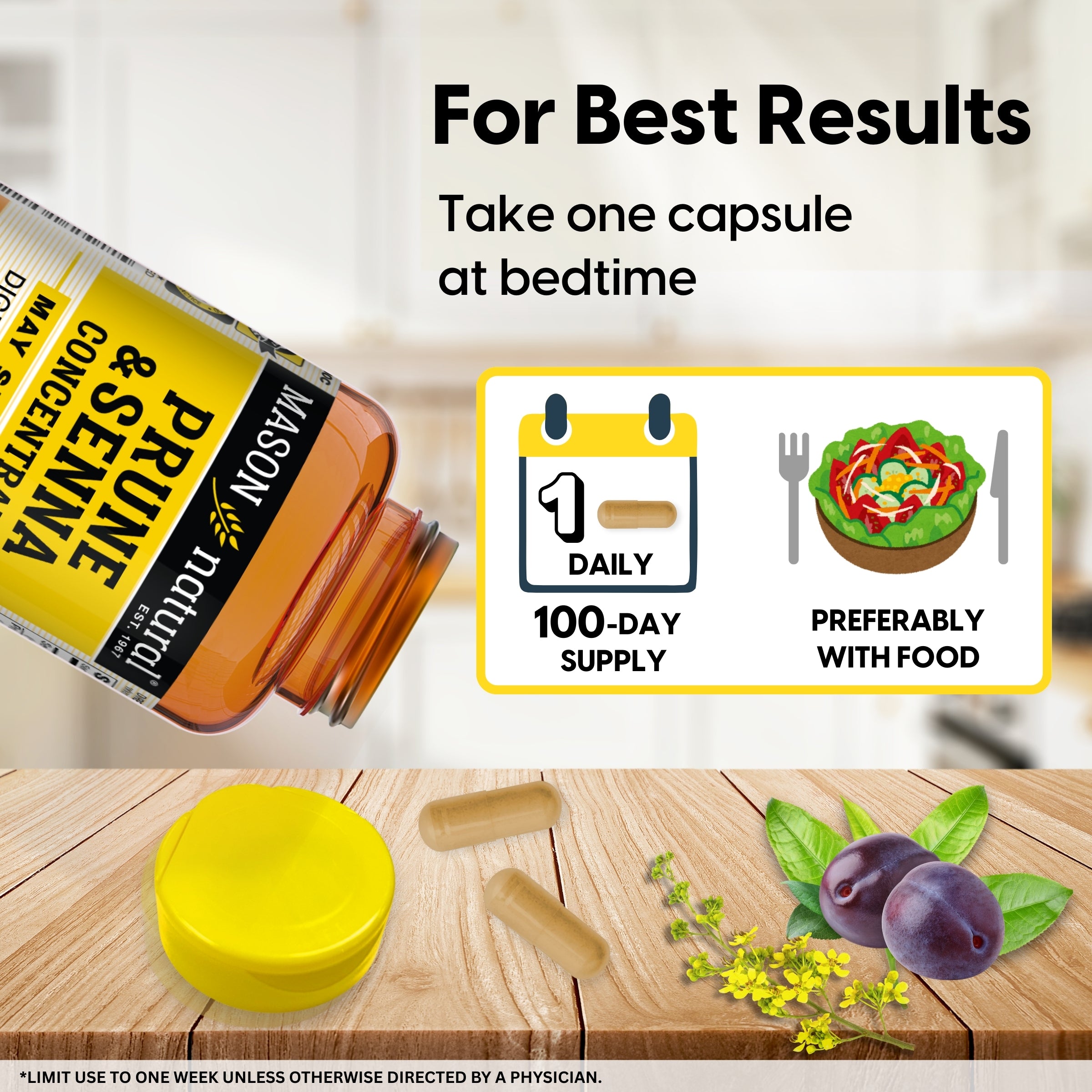 Prune Senna Concentrate - Natural Vegetable Laxative, Promotes Regularity and Bowel Function, Improves Digestive Health, 100 Capsules
