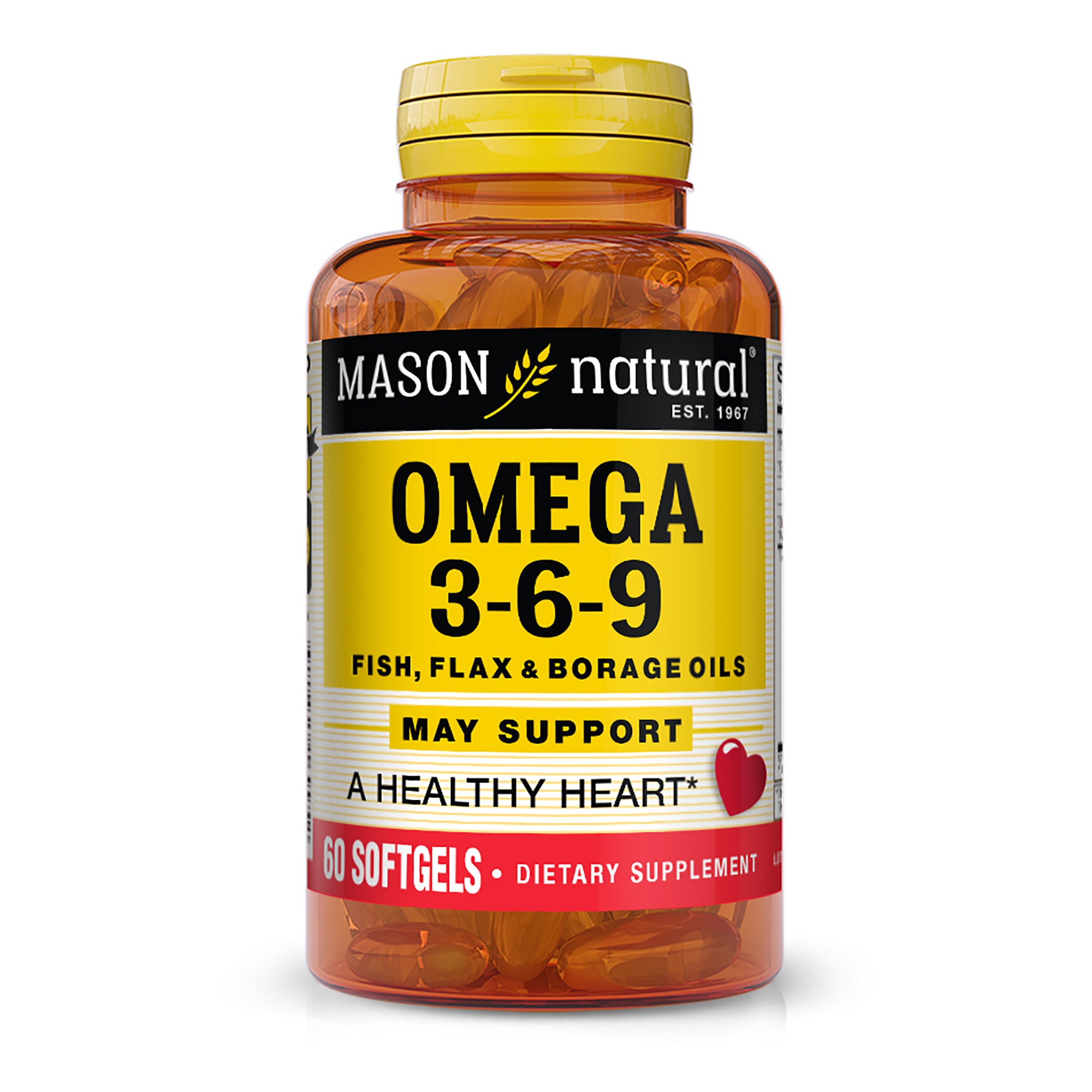 Omega 3-6-9 1200 mg Fish, Flax & Borage Oils - A Healthy Heart, Improved Circulatory Function, Supports Cardiovascular Health, 60 Softgels