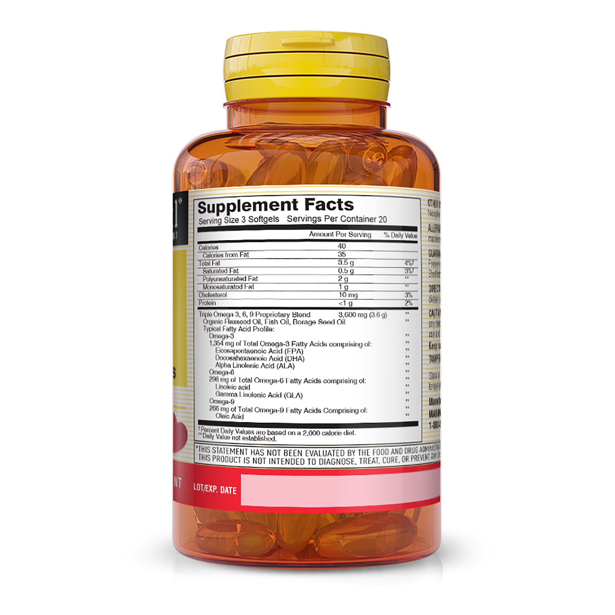 Omega 3-6-9 1200 mg Fish, Flax & Borage Oils - A Healthy Heart, Improved Circulatory Function, Supports Cardiovascular Health, 60 Softgels