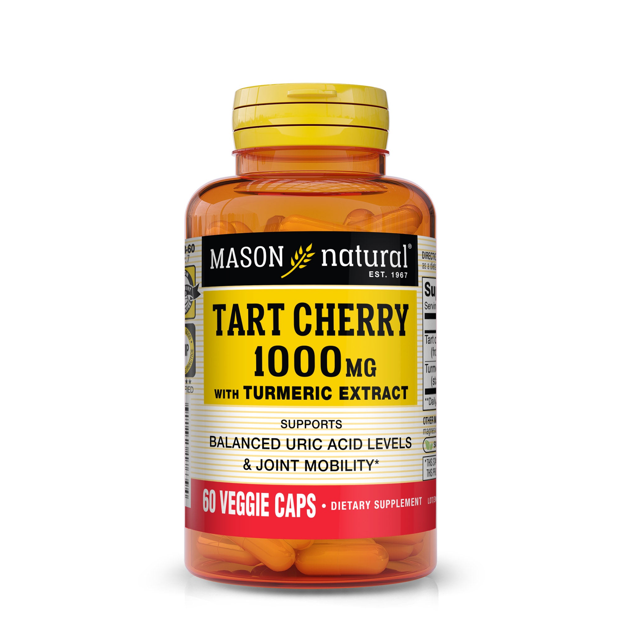 Tart Cherry 1,000 mg Extract with Turmeric - Supports Healthy Uric Acid Levels & Joint Mobility, 60 Vegetarian Capsules
