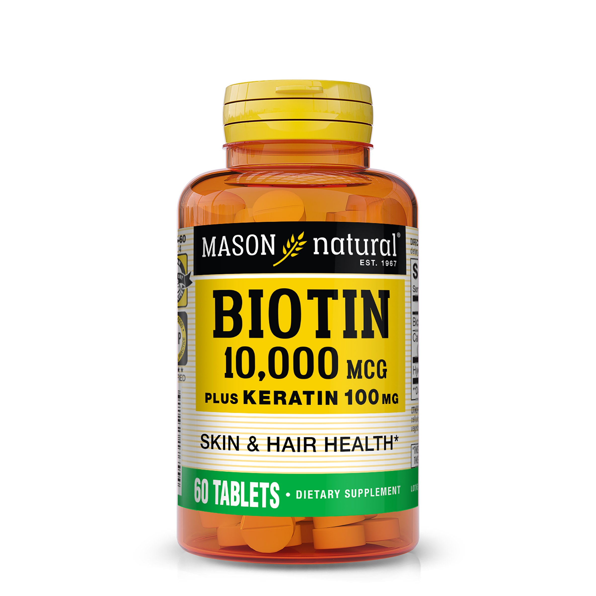 Biotin 10,000 mcg Plus Keratin 100 mg, 60 Tablets – Supports Skin & Hair Health