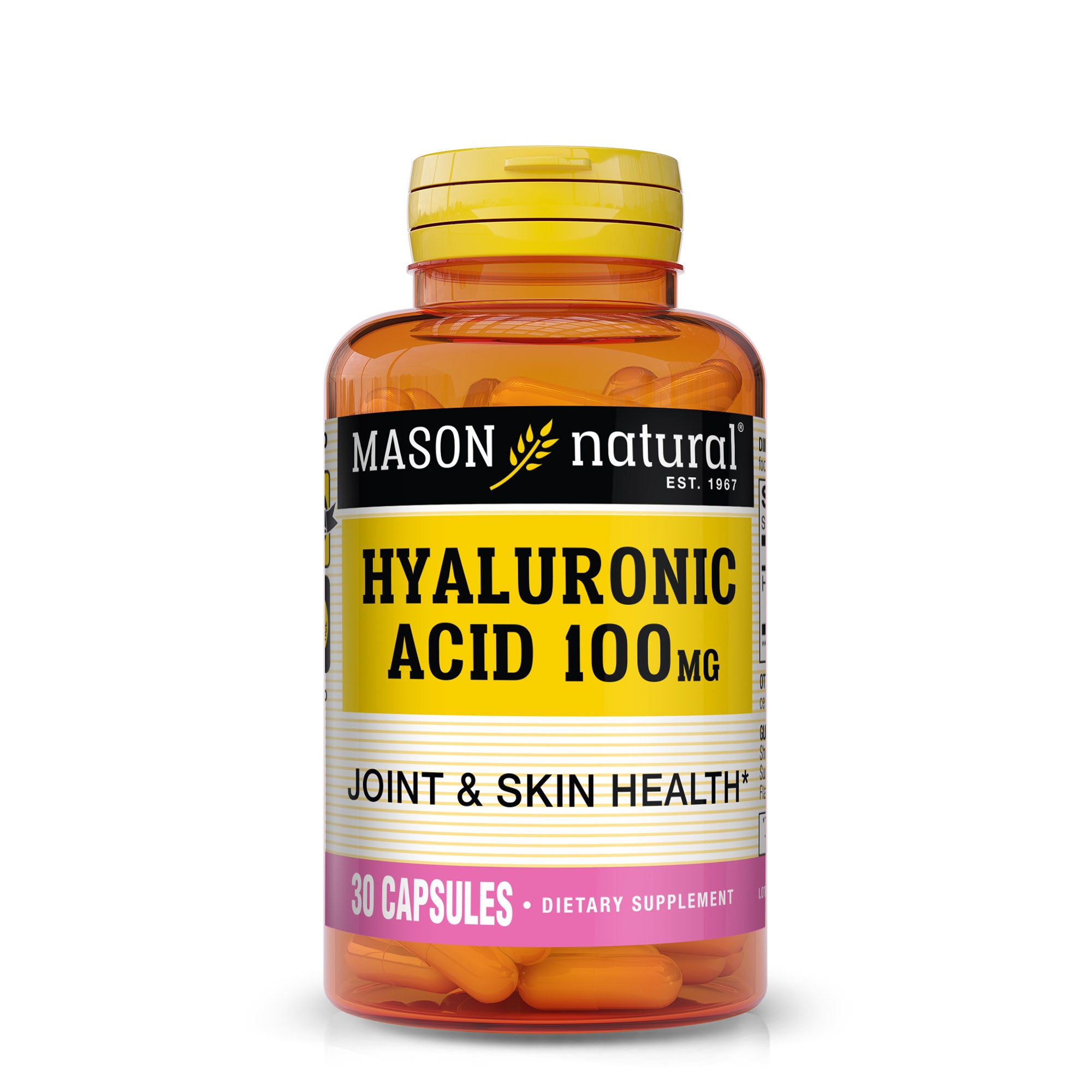 Hyaluronic Acid 100 mg - Healthier Hair, Strong Nails and Hydrated Skin, Anti Aging Formula, 30 Capsules