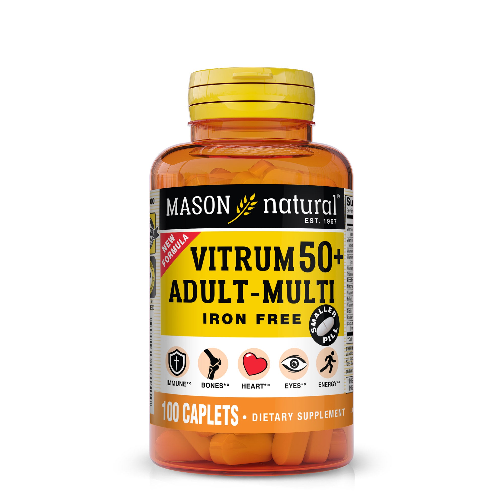 Vitrum 50+ Adult Multi Iron Free – Daily Multivitamin for Energy, Immune, Bone & Eye Health, Caplets