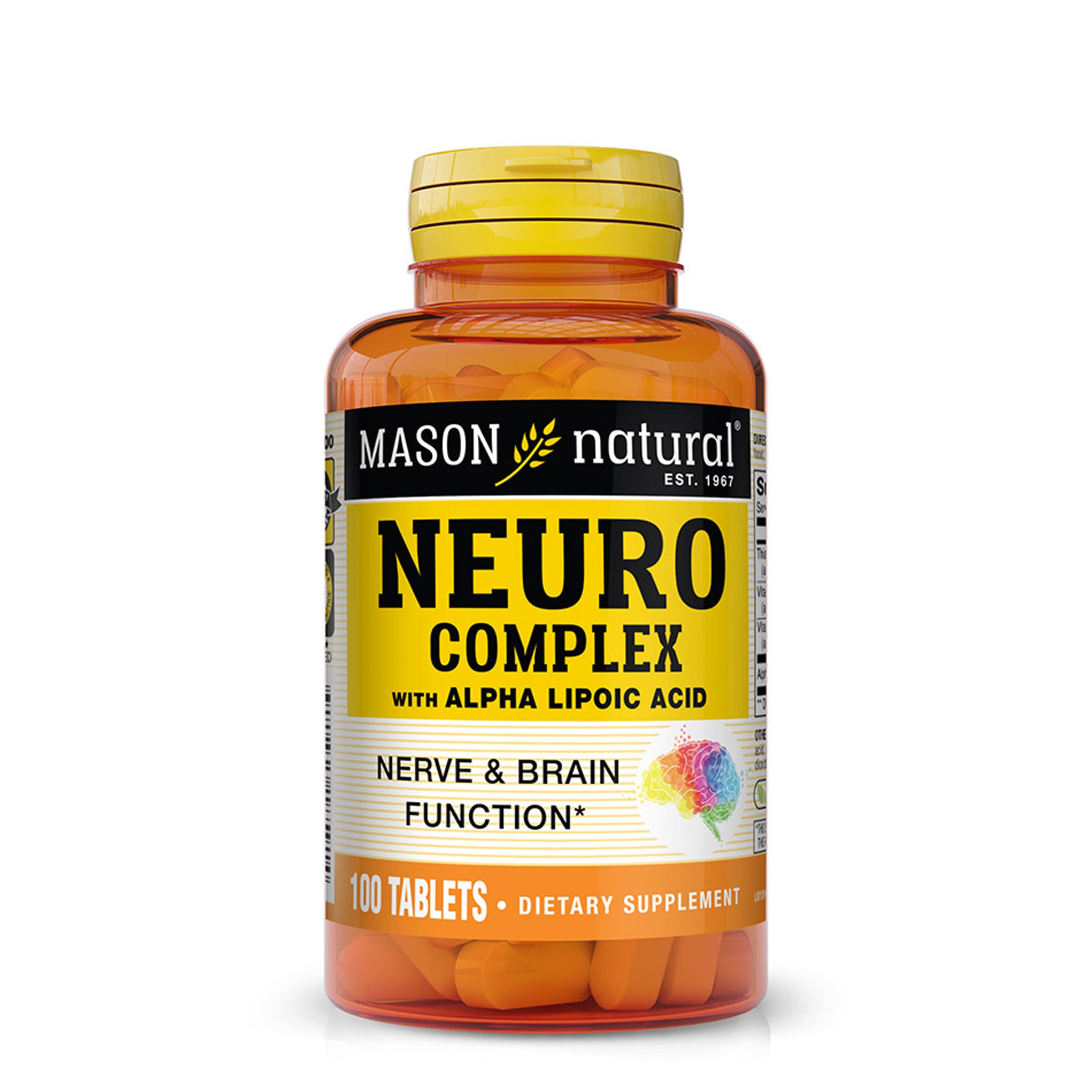 Mason Natural Neuro Complex with Alpha Lipoic Acid tablets. Image of front of bottle on a white background.