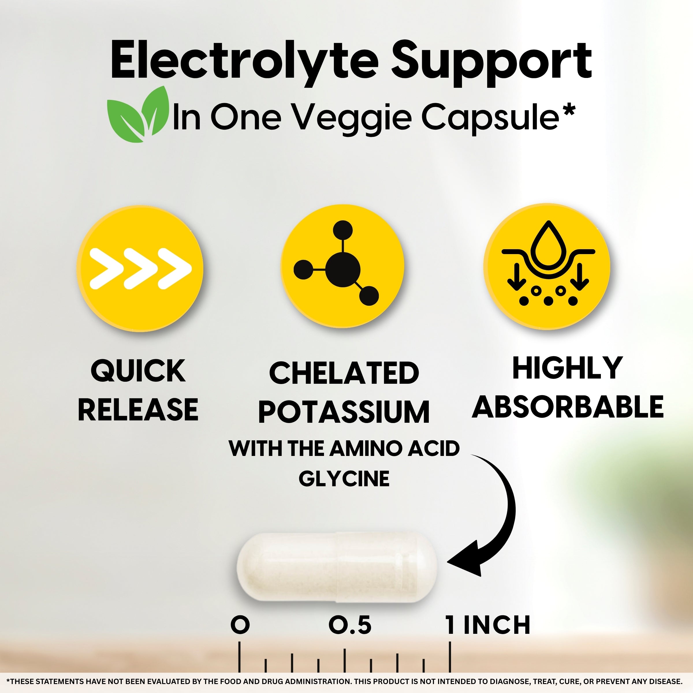 Mason Natural Optimum Absorption Potassium Glycinate, 90 Caps. Promotional graphic for an electrolyte support veggie capsule highlighting key benefits: 'QUICK RELEASE', 'CHELATED POTASSIUM WITH THE AMINO ACID GLYCINE', and 'HIGHLY ABSORBABLE'.