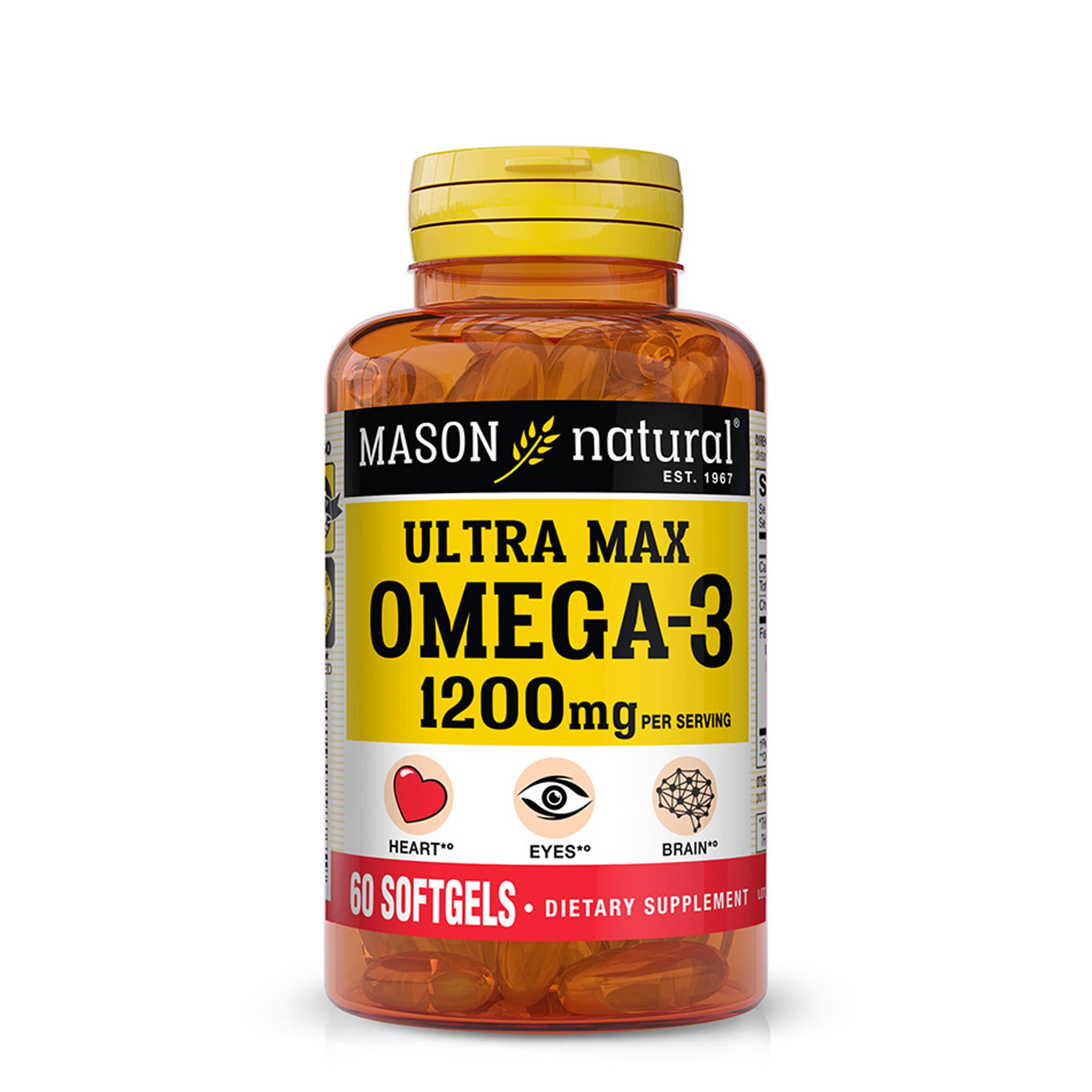 Ultra Max Omega 3 1200 mg, Supports Eyes, Brain, and Heart Health, 60 Softgels