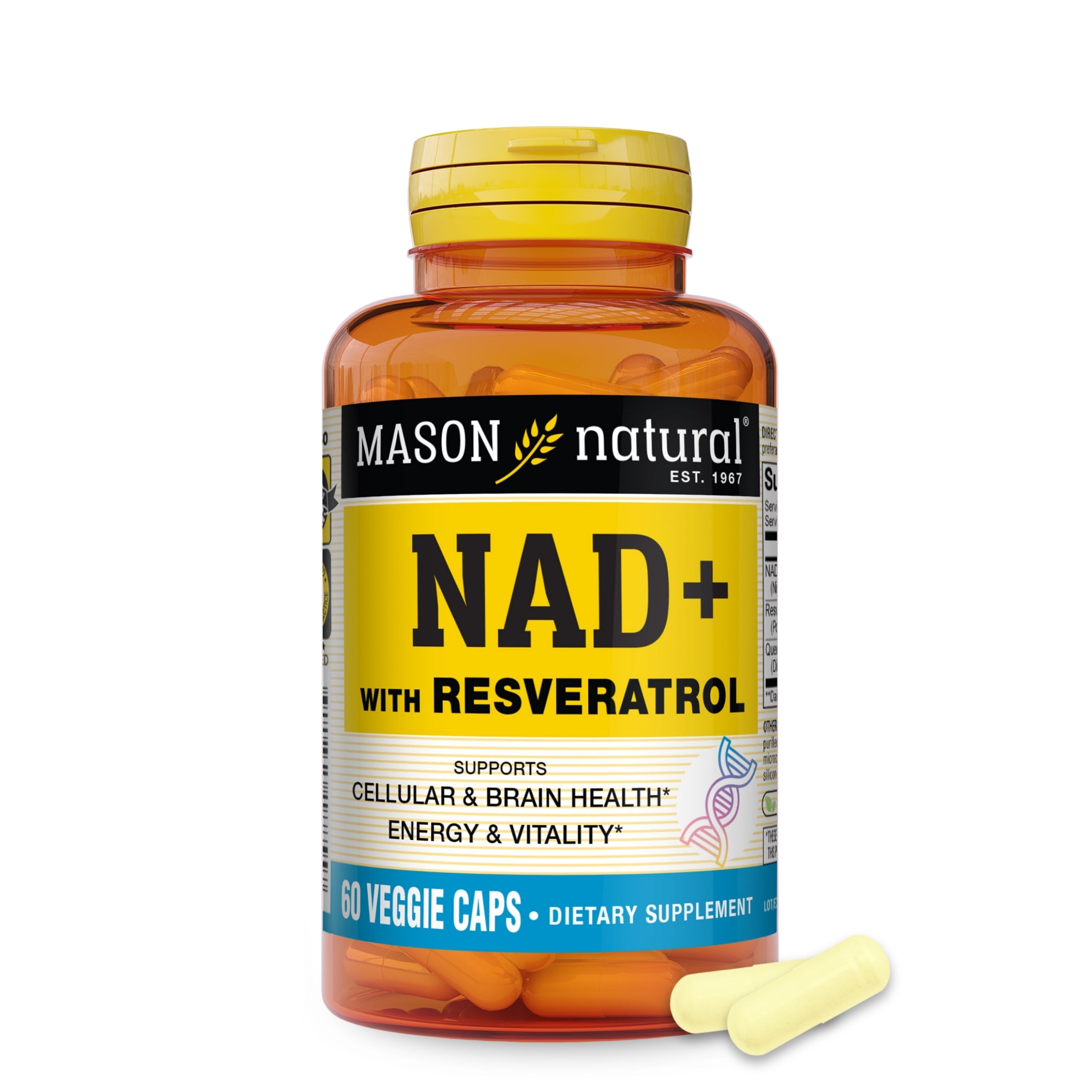 Mason Natural NAD+ Supplement with Resveratrol, Supports Cellular & Brain Health, Energy & Vitality, 60 Veggie Caps