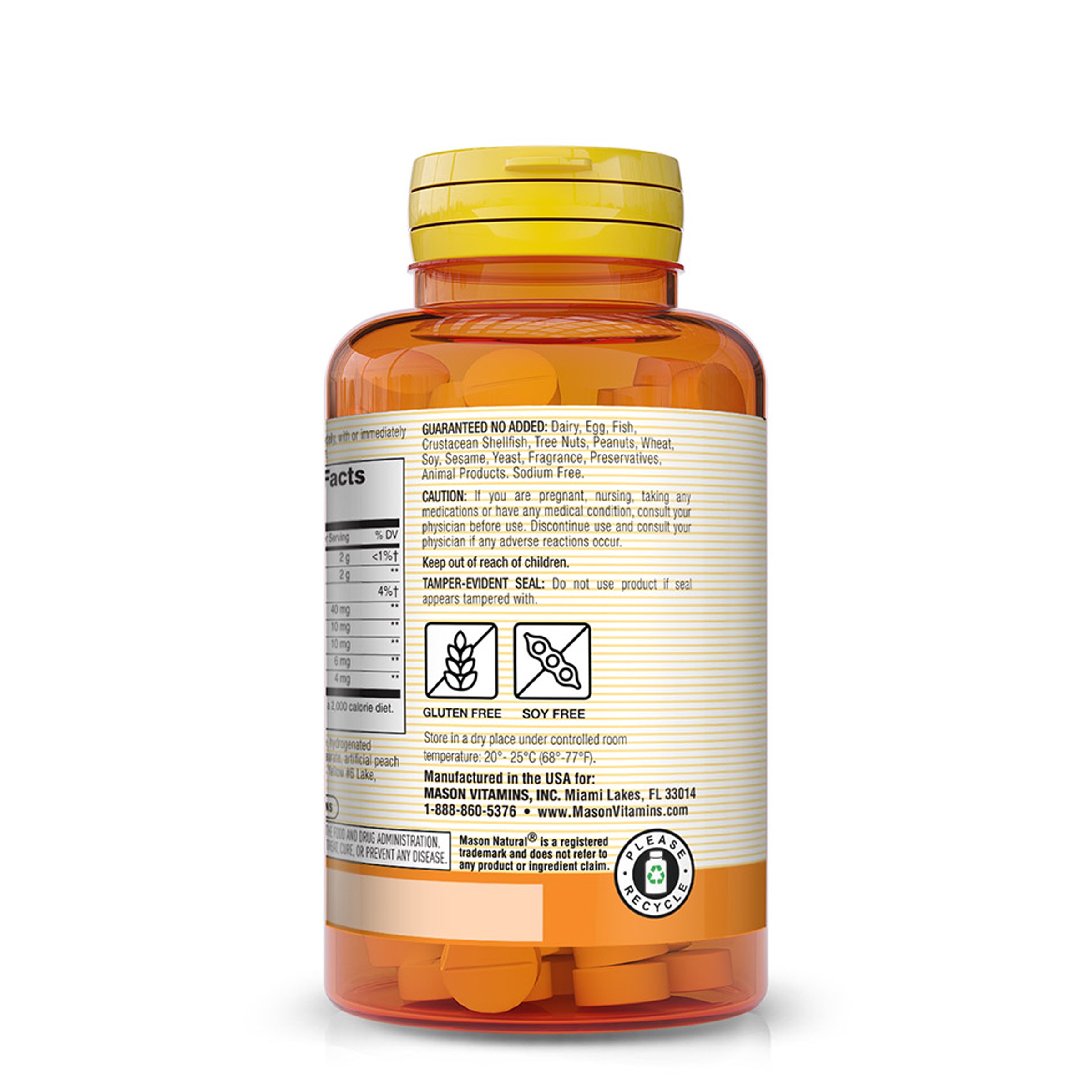 Mason Natural Papaya Digestive Enzyme Complex  - Healthy Digestive Function, Promotes Nutrient Absorption, Peach Flavor, 100 Chewables. Back of bottle.