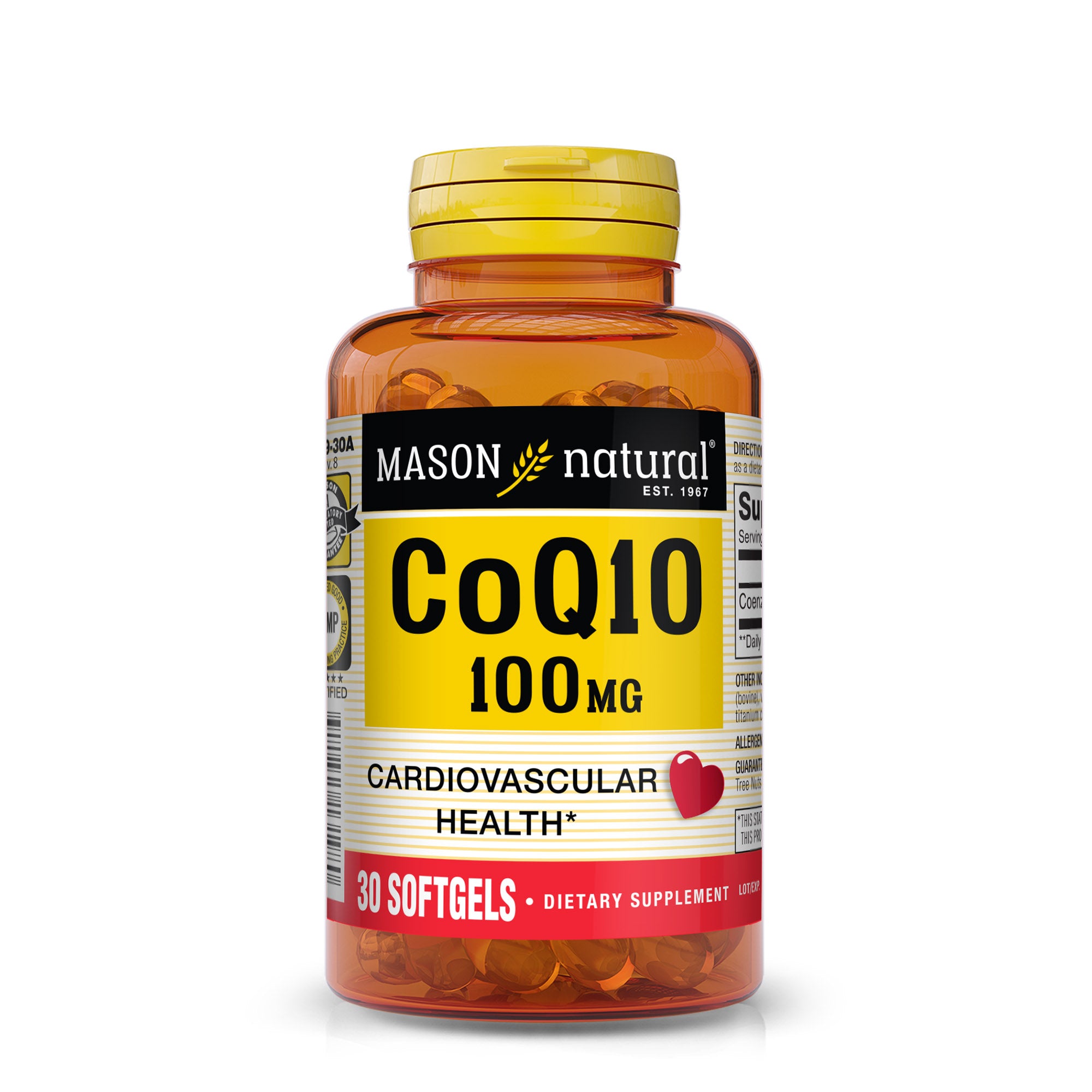 Co Q10 100 mg - Healthy Heart and Cellular Energy Production, Supports Cardiovascular Health, 30 Softgels