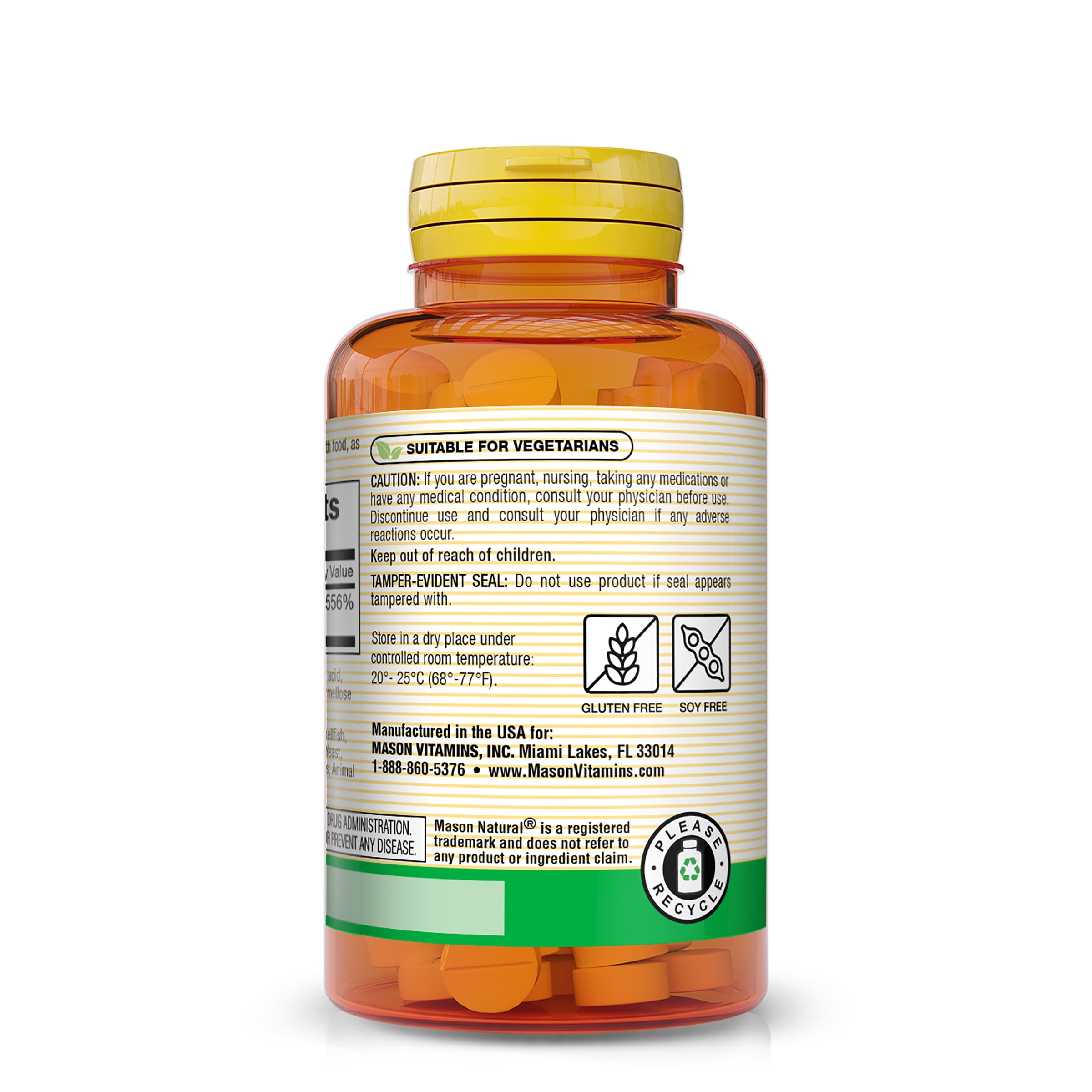 Mason Natural Vitamin C 500 mg – Immune & Antioxidant Support, 100 Tablets. Side image of supplements bottle.