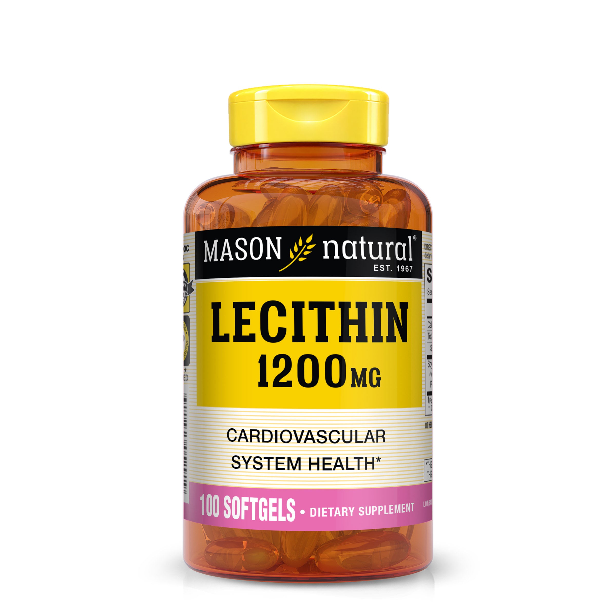 Lecithin 1200 mg - Healthy Cardiovascular System, Promotes Liver and Reproductive Health, 100 Softgels