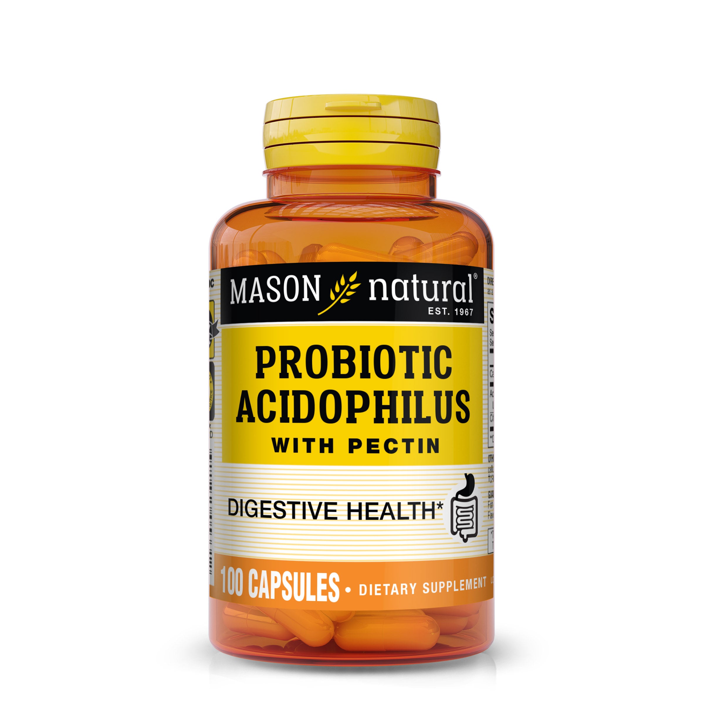 Mason Natural Probiotic Acidophilus with Pectin & Calcium – Digestive & Gut Support, 100 Capsules. Image of front of supplement bottle.