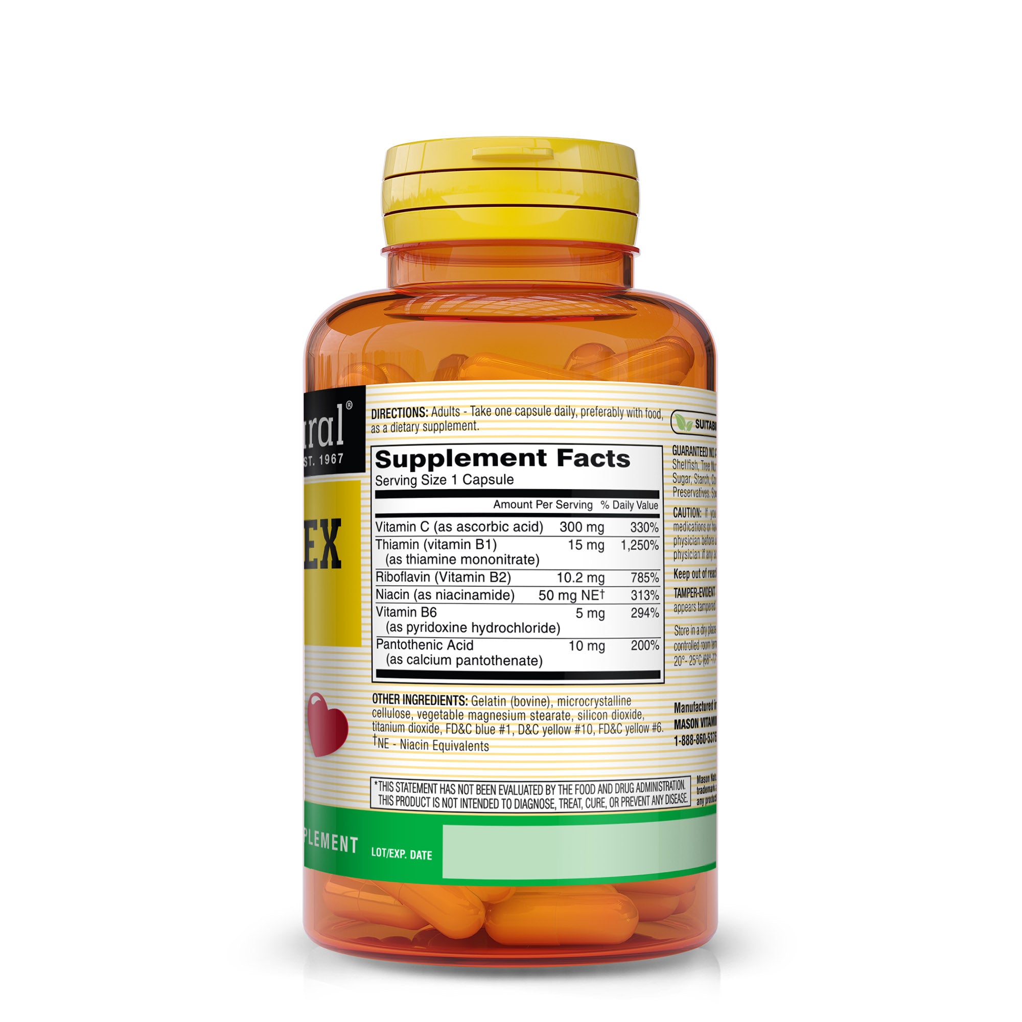 Vitamin B-Complex with Vitamin C - Healthy Heart and Nervous System, Improves Immune Function and Energy Metabolism, 100 Capsules