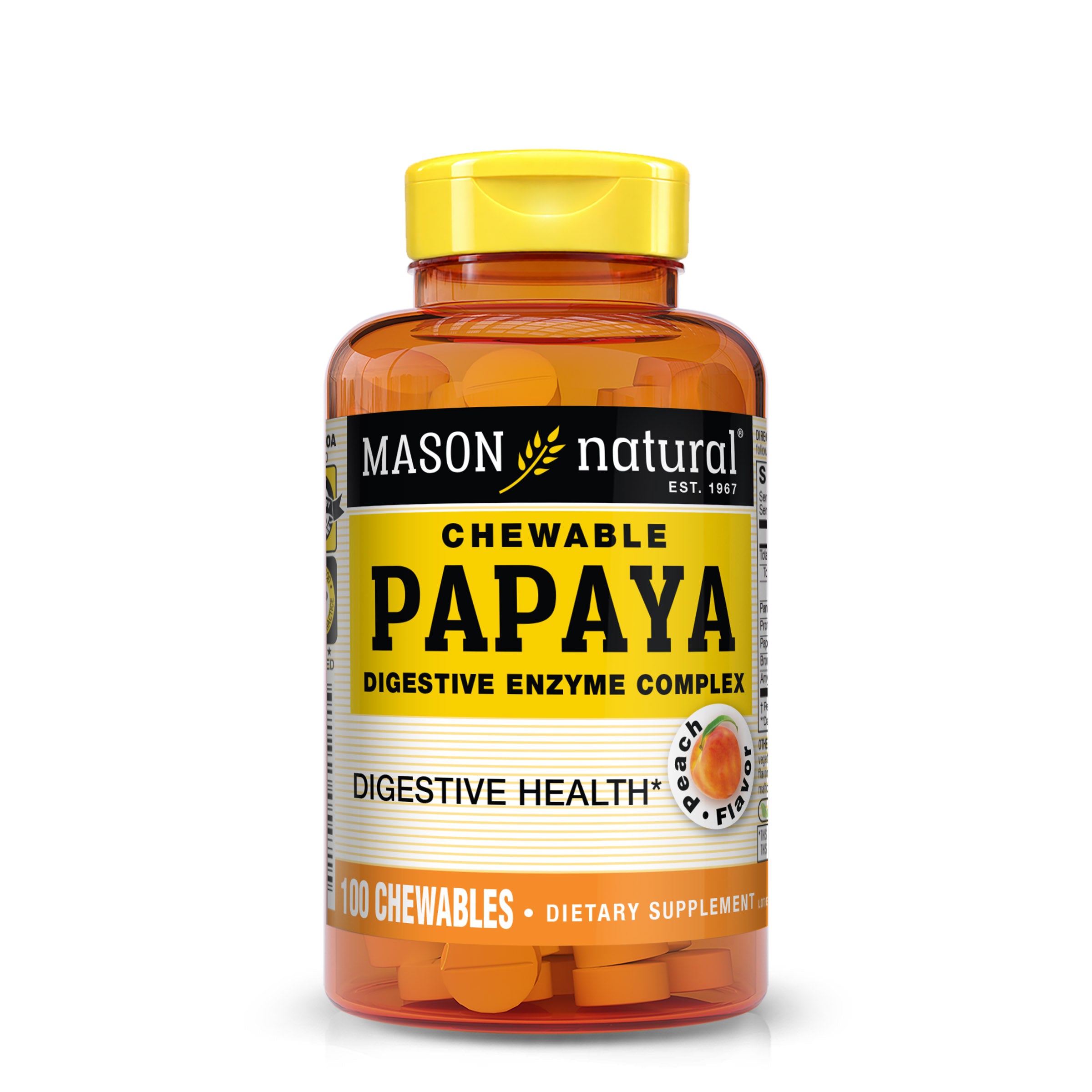 Papaya Digestive Enzyme Complex  - Healthy Digestive Function, Promotes Nutrient Absorption, Peach Flavor, 100 Chewables